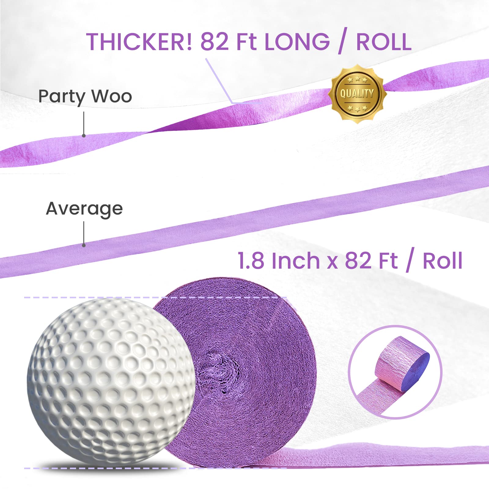 PartyWoo Crepe Paper Streamers - 8 Rolls (656ft) in Purple, Dark Purple, Pastel Purple & White - 1.8