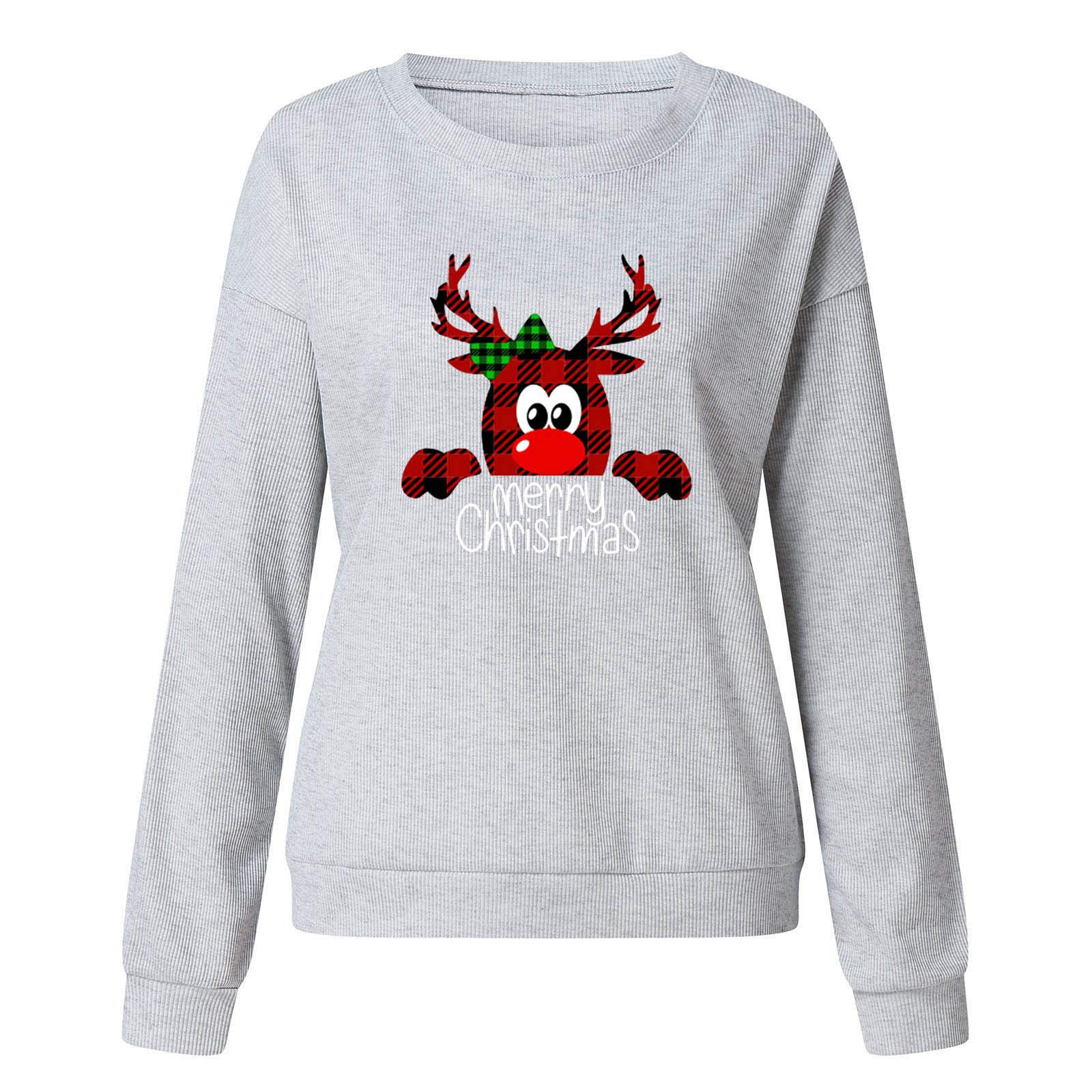 Women's Casual Christmas Printed Long Sleeve Sweatshirt - V-Neck Pullover Top for Holiday Parties & Winter Outfits