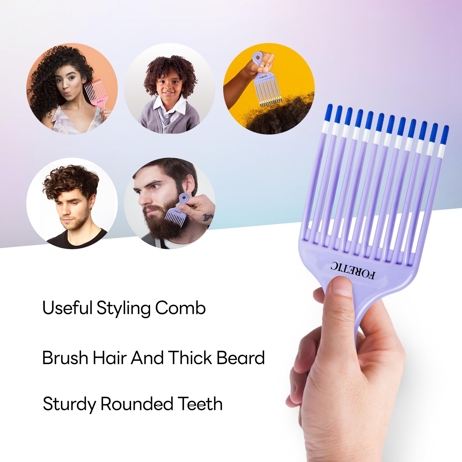 Best Smooth Hair Pick Comb for Curly, Thick & Long Hair - Detangling & Styling Tool for Natural, Coily & Facial Hair (Pink, Purple) - Perfect for Salon, Home & Travel Use