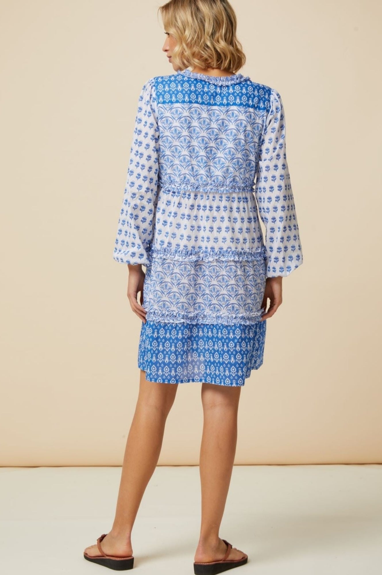 Henrietta Dress - Floral Print Mix White and Blue | Women's Summer Casual Dress for Beach, Party, and Everyday Wear