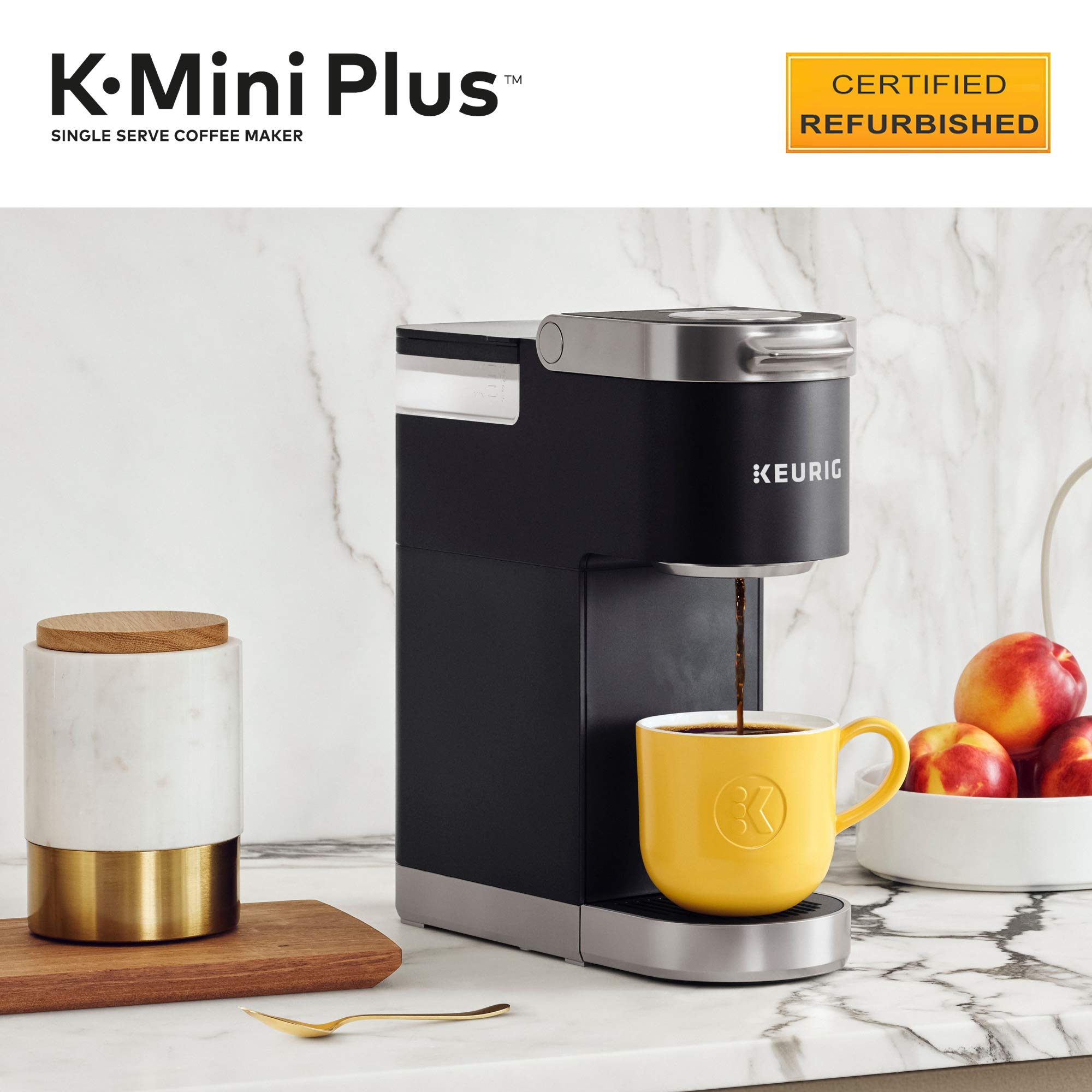 Certified Refurbished Keurig K-Mini Plus Single Serve Coffee Maker - Black (Renewed) | Compact Design for Home, Office & Dorm Use | Fast Brewing with No Water Reservoir