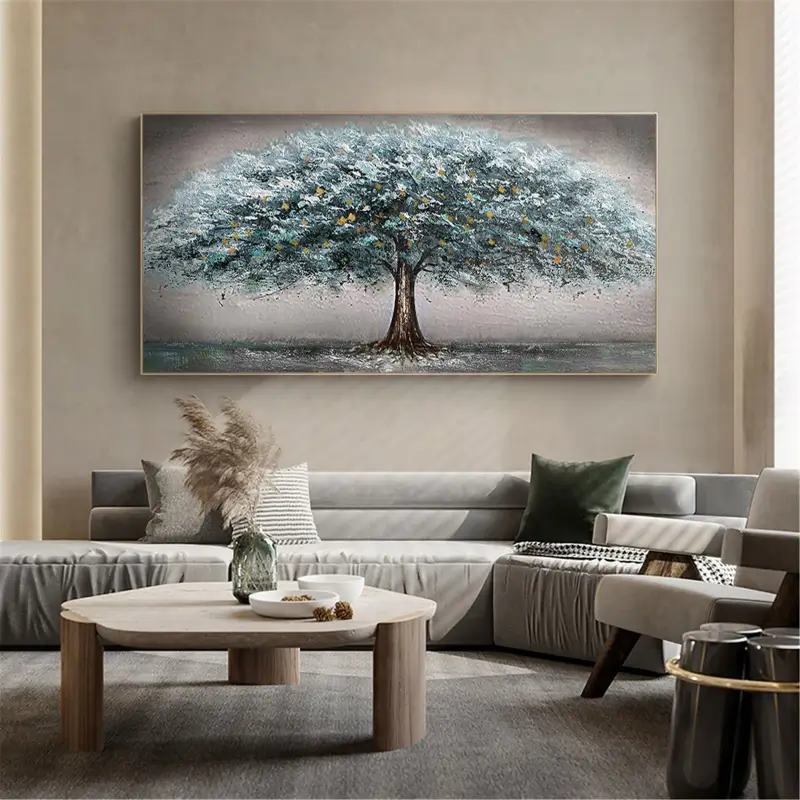 Beautiful Flower and Tree Painting #FT008 - Handmade Canvas Art for Home Decor, Living Room, Bedroom & Office Wall