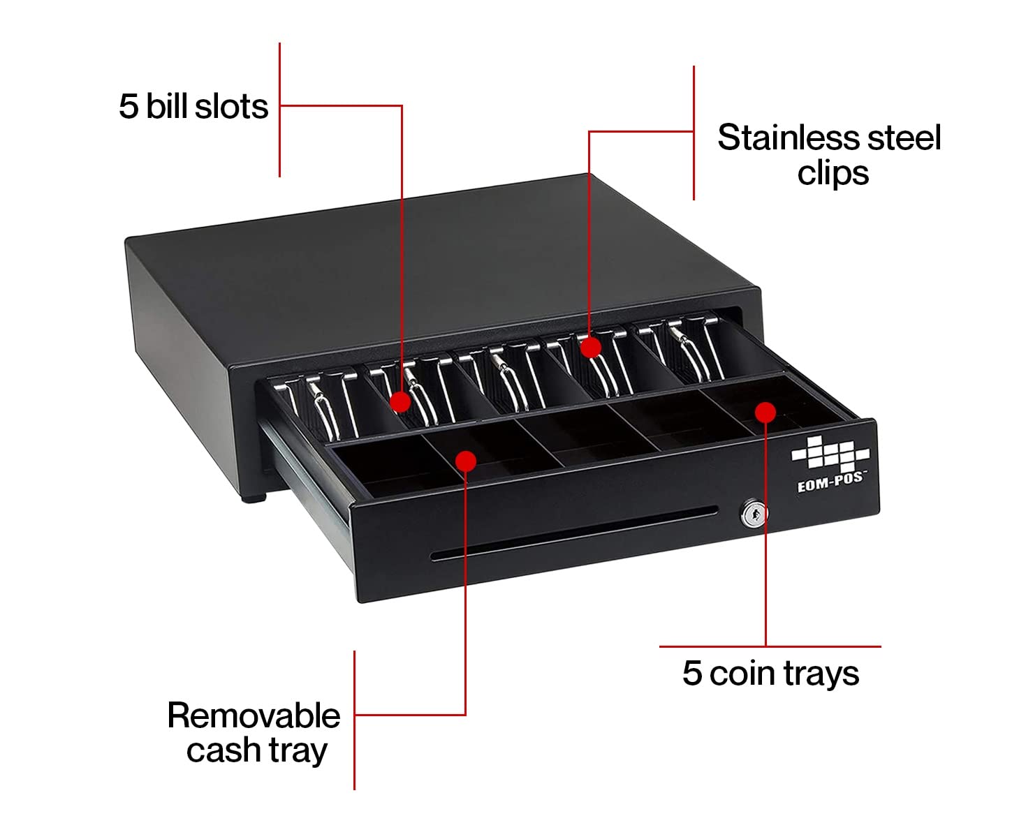 Under Counter Cash Register Money Drawer with Mounting Brackets - Built-in Printer Cable for Square POS Systems [Receipt Printer Required] - Perfect for Retail Stores, Restaurants & Small Businesses