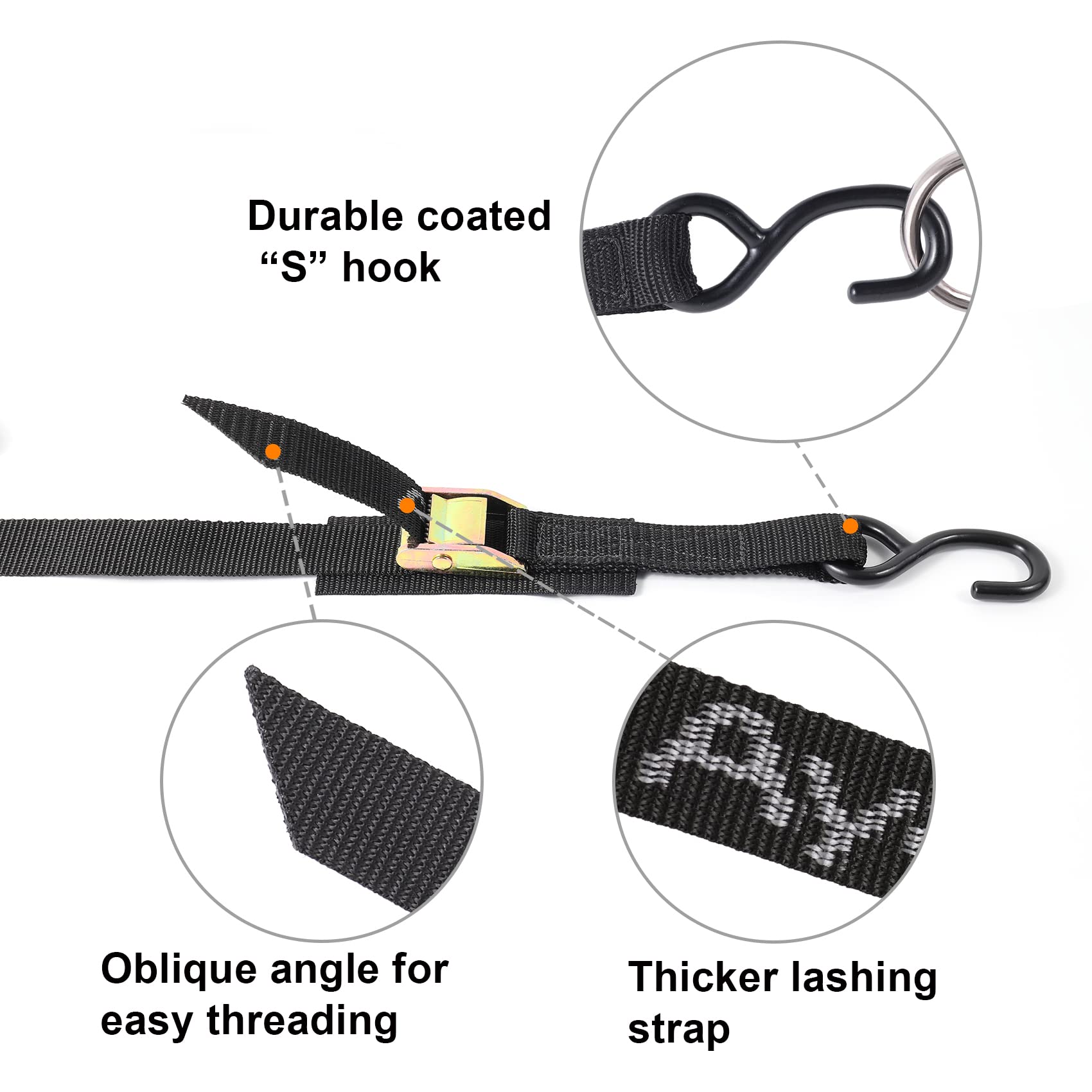 Ayaport 20FT Heavy Duty Cam Buckle Tie Down Straps - 2200lbs Break Strength with S Hooks - Secure Motorcycle, Kayak, Car, Truck, Dirt Bike - Ideal for Transport, Towing & Outdoor Adventures