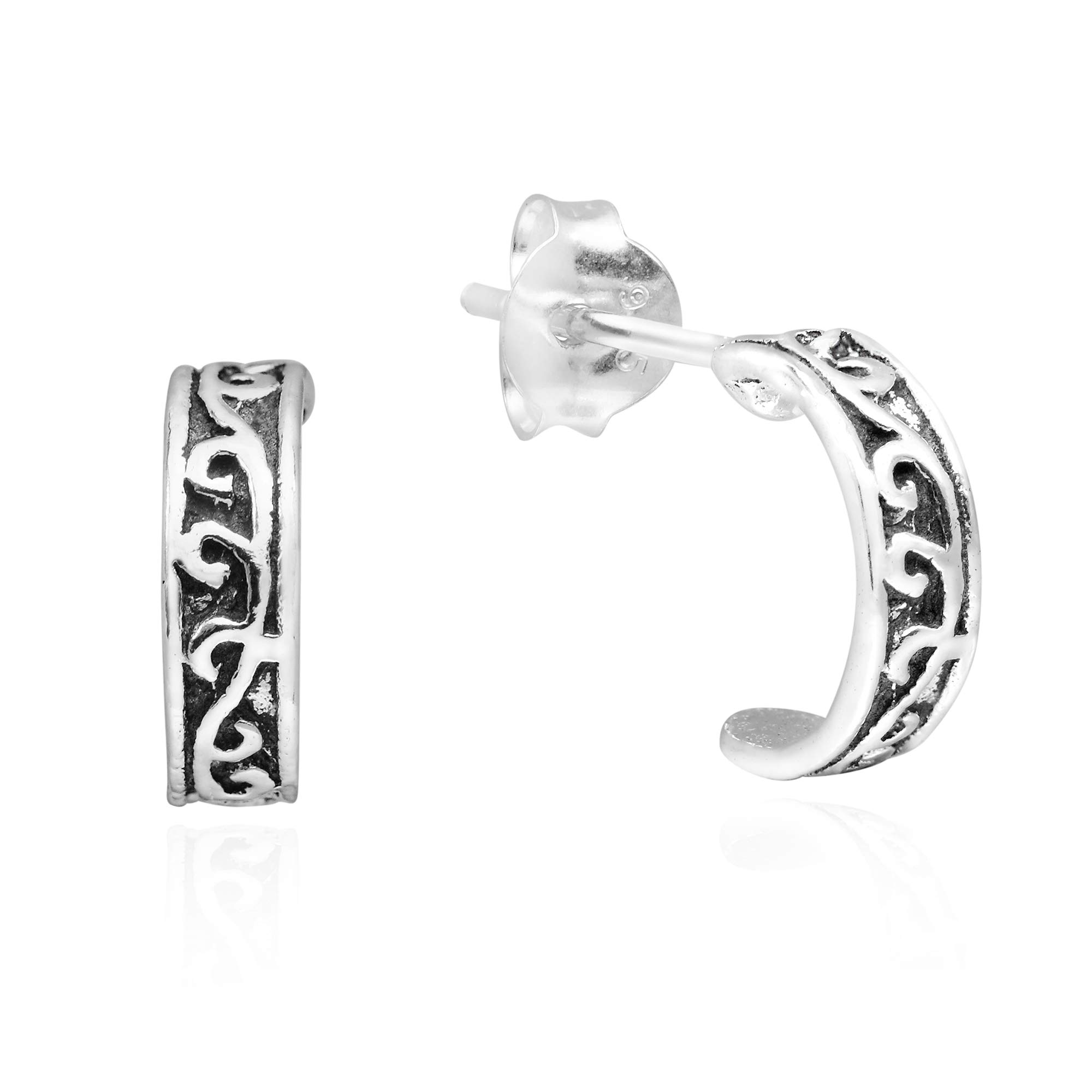 AeraVida .925 Sterling Silver Swirl Mini Half Hoop Stud Earrings for Women - Elegant Everyday Fashion Jewelry | Perfect for Work, Date Night & Casual Outings