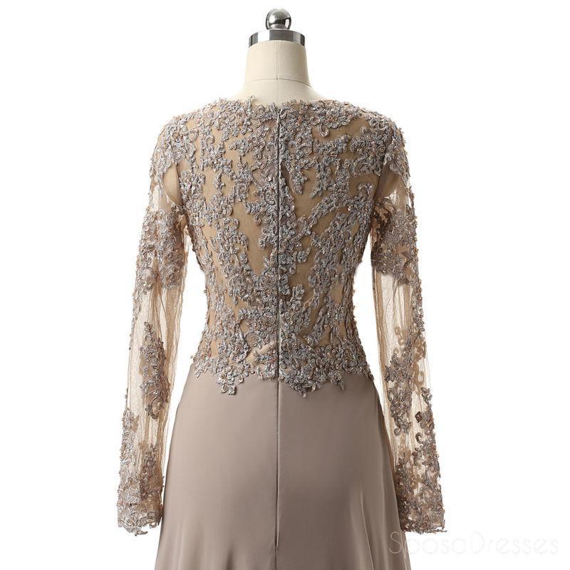 Elegant Grey Long Sleeve Lace Side Slit Evening Prom Dress for Sweet 16 | Formal Gown for Homecoming, Pageant & Special Occasions