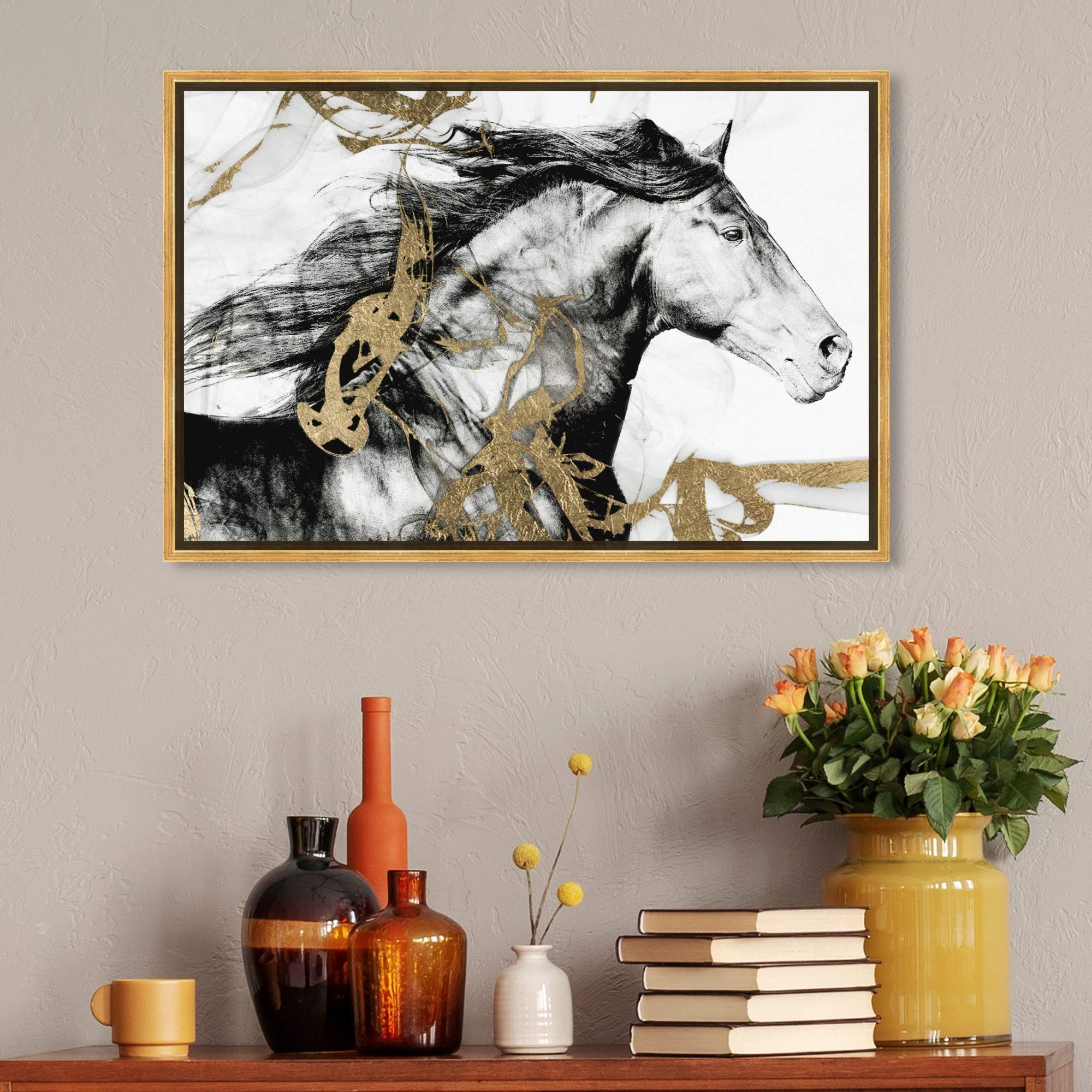 Premium Farm Animals Framed Wall Art Canvas Prints - Gold & Black Beauty Decor for Living Room, Bedroom, or Nursery | Modern Home & Office Wall Decor