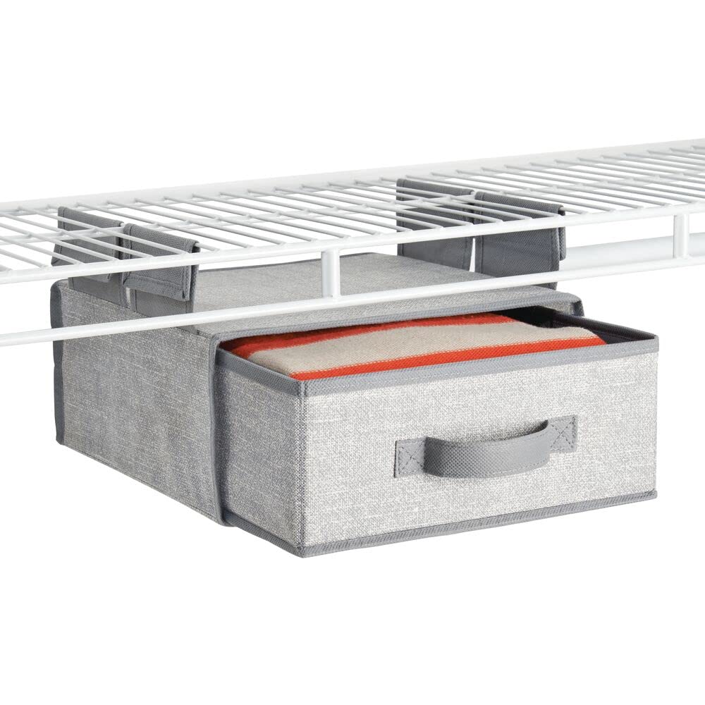 mDesign Soft Fabric Hanging Closet Organizer with Removable Drawer - 2 Pack Gray Storage Shelf for Bedroom, Hallway & Entryway | Space Saving Closet Solution for Clothes, Shoes & Accessories