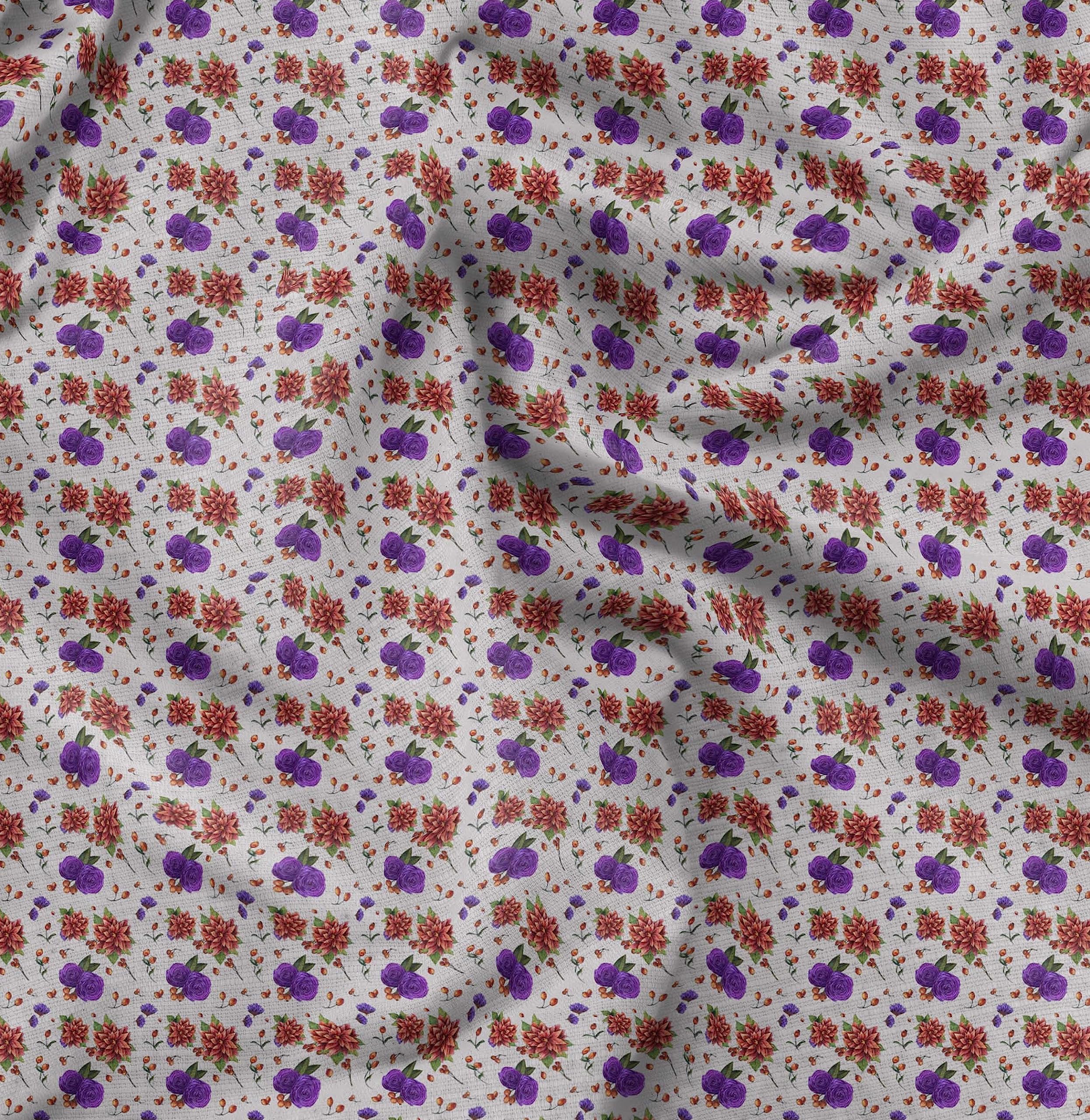 Soimoi Moss Georgette Gray Fabric by The Yard - 42 Inch Wide Floral Printed Fabric with Ranunculus & Chrysanthemum Patterns - Lightweight Draping Material for Dresses, Scarves, Curtains & Home Decor
