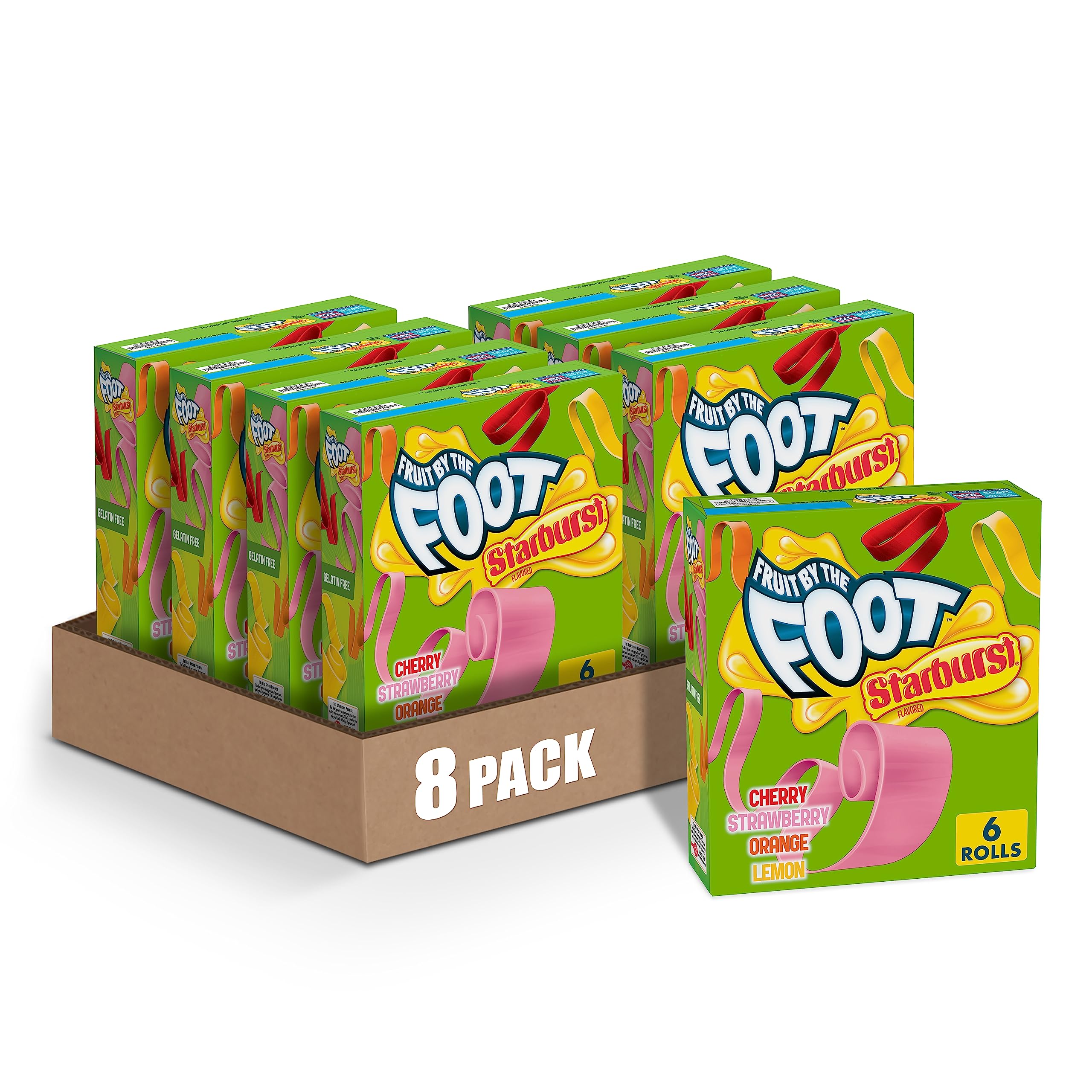 Starburst Fruit by the Foot Variety Pack - 6 Fruit Flavored Snack Rolls (Pack of 8) | Perfect for School Lunches, Parties & On-the-Go Snacking
