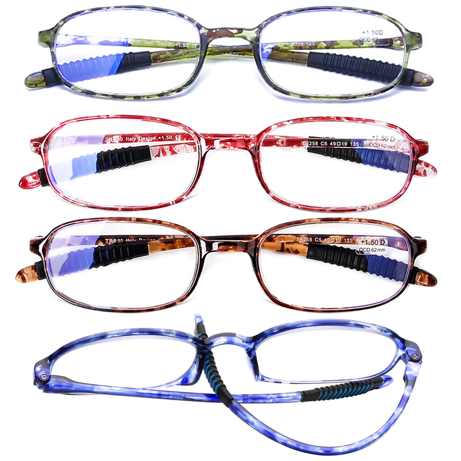 AQWANO 4 Pack Blue Light Blocking Reading Glasses - TR90 Lightweight Flexible Frame, UV Protection Computer Glasses for Women & Men (+2.0 Strength) - Perfect for Office Work, Gaming & Screen Time