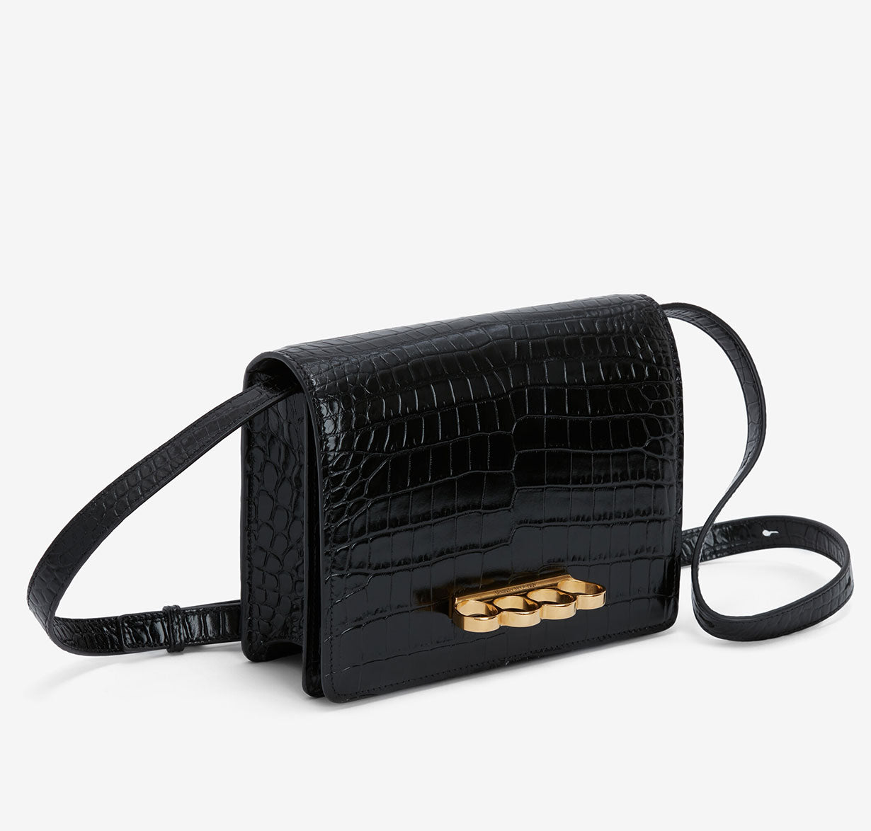 Luxury Four Ring Satchel Croc Handbag in Black & Gold - Perfect for Women's Work, Travel, and Evening Events