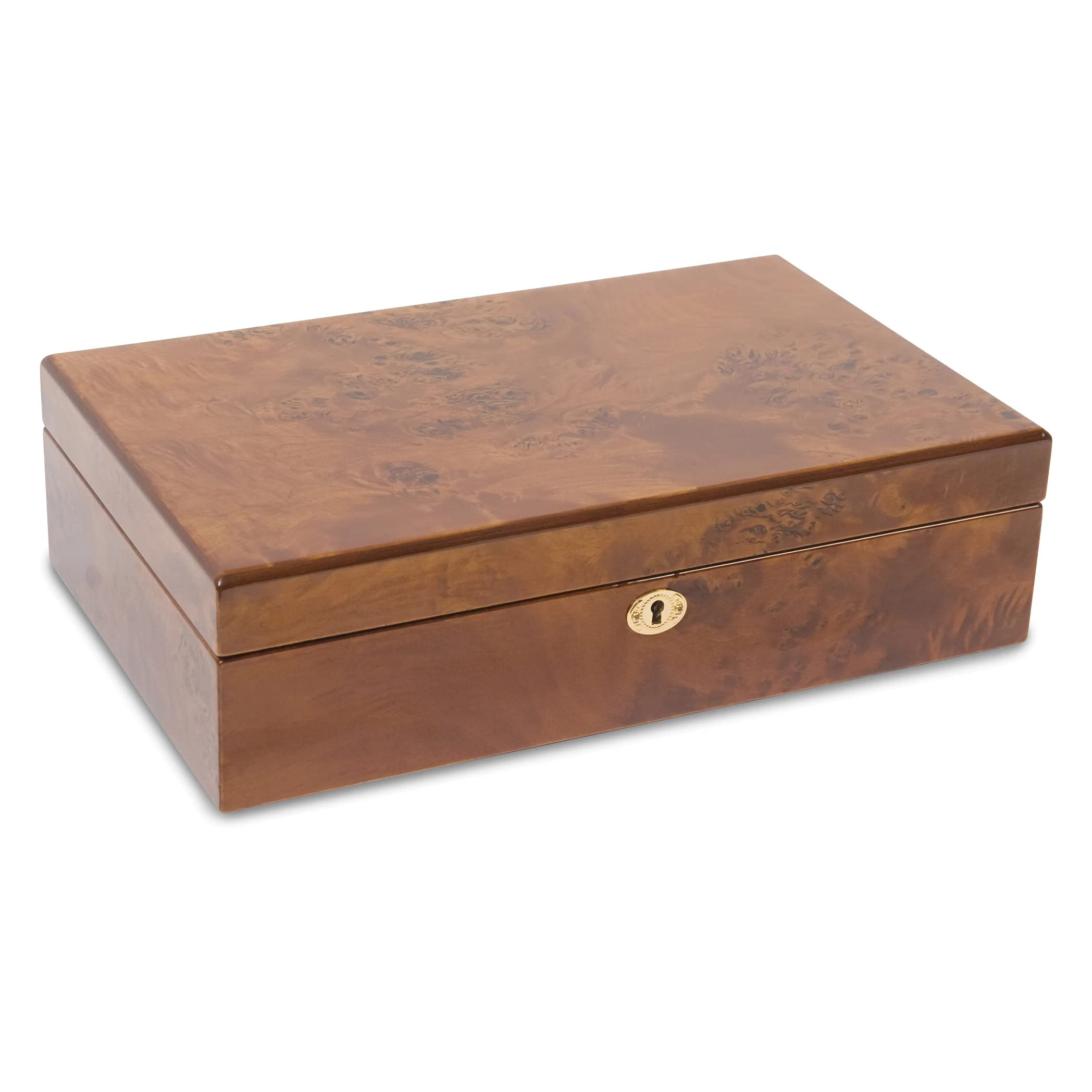 Premium Burlwood Gloss Finish 10-Watch Storage Case with Lock & Key - Luxury Watch Organizer for Men & Women, Perfect for Travel, Home Display & Jewelry Collection