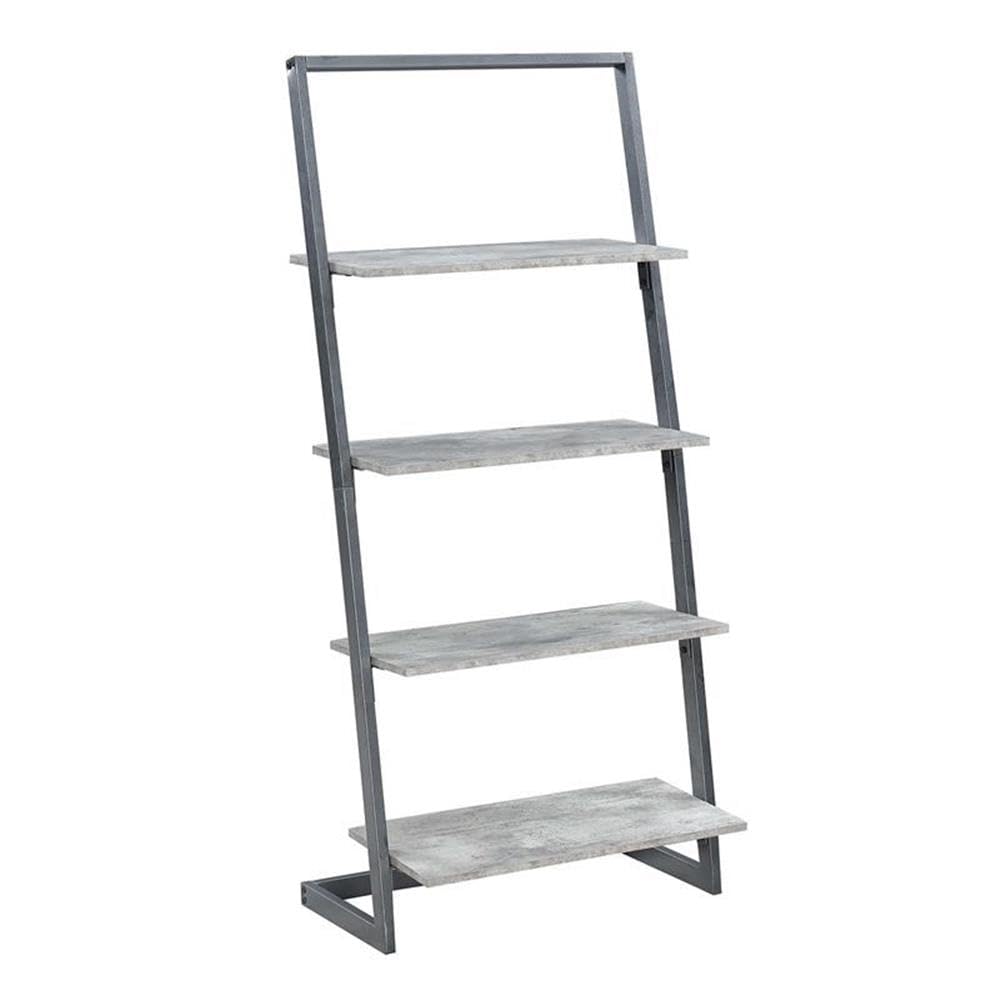 Pemberly Row 4-Tier Ladder Bookcase Shelf - Gray Wooden Storage Shelf for Living Room, Bedroom & Office