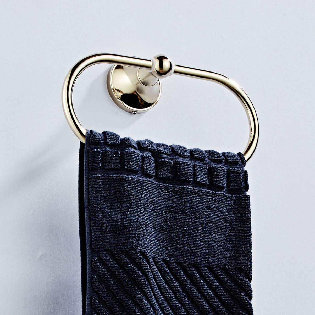 VOSAREA Oval Copper Towel Ring - Modern Chrome Bathroom Towel Holder for Toilet, Kitchen & Bathroom - Rust-Resistant Wall-Mounted Hanging Hook (Golden Finish) - Perfect for Spa, Guest Bath & Luxury Home Decor