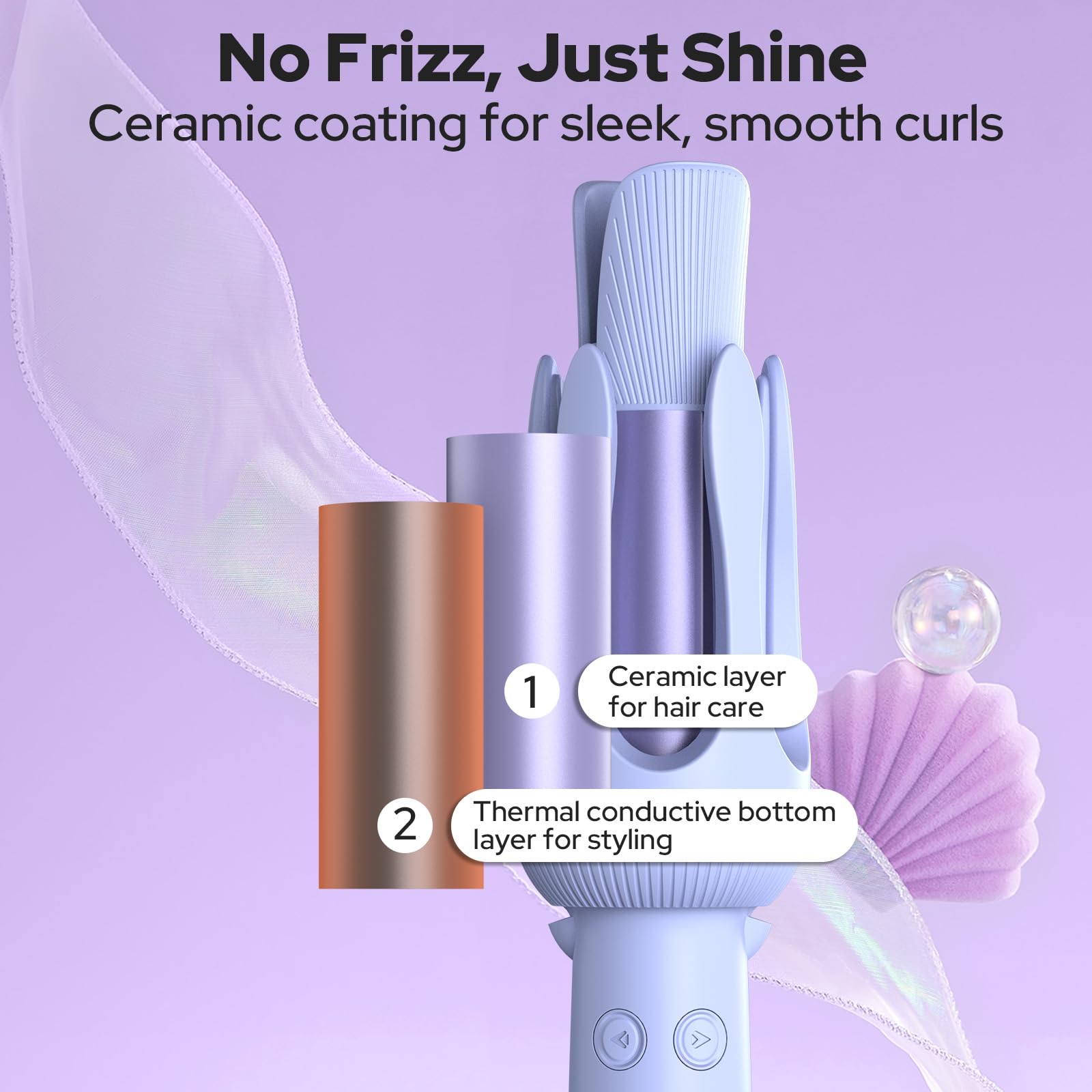 COSTAR Auto Hair Curler - 10 Temperature Settings, 15S Fast Heating, Anti-Scald & Anti-Tangle Rotating Curling Wand with Auto Shut-Off for Perfect Curls - Purple | Salon-Quality Styling at Home for Parties, Weddings & Daily Looks