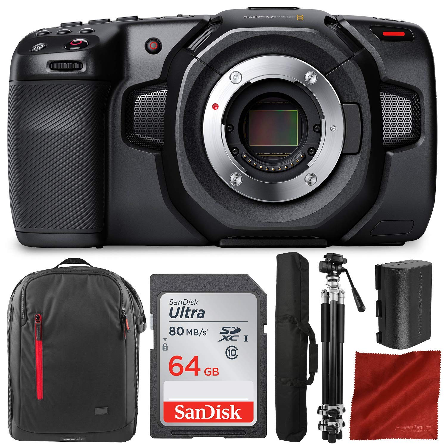Blackmagic Design Pocket Cinema Camera 4K with Micro Four Thirds Mount - Professional 4K Video Camera Kit with Tripod, 64GB Card, Battery & Accessories for Filmmaking, Vlogging & Content Creation