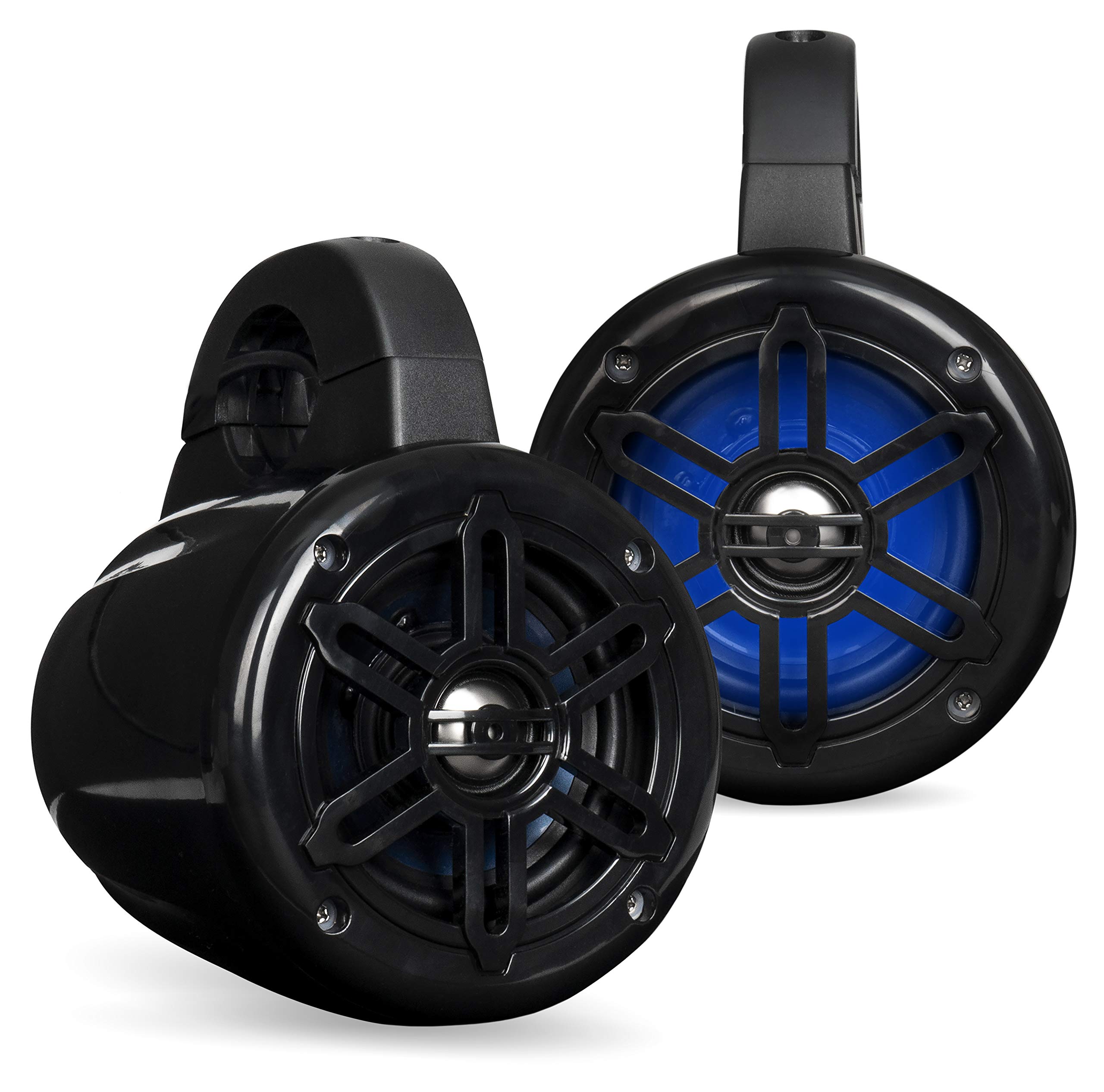 BELVA BWT4LED 400W 4-inch Powersports ATV UTV Speaker Pods with Blue LED Lights - Waterproof Audio System for Off-Road Vehicles, Motorcycles & Boats