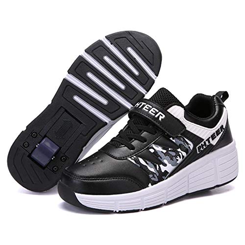 QMJ Roller Skate Shoes for Boys & Girls - Kids Adjustable Gymnastic Sneakers, Running & Skateboarding Sports Shoes (Black, Size 40) - Perfect for Outdoor Play, Park Skating & School Activities