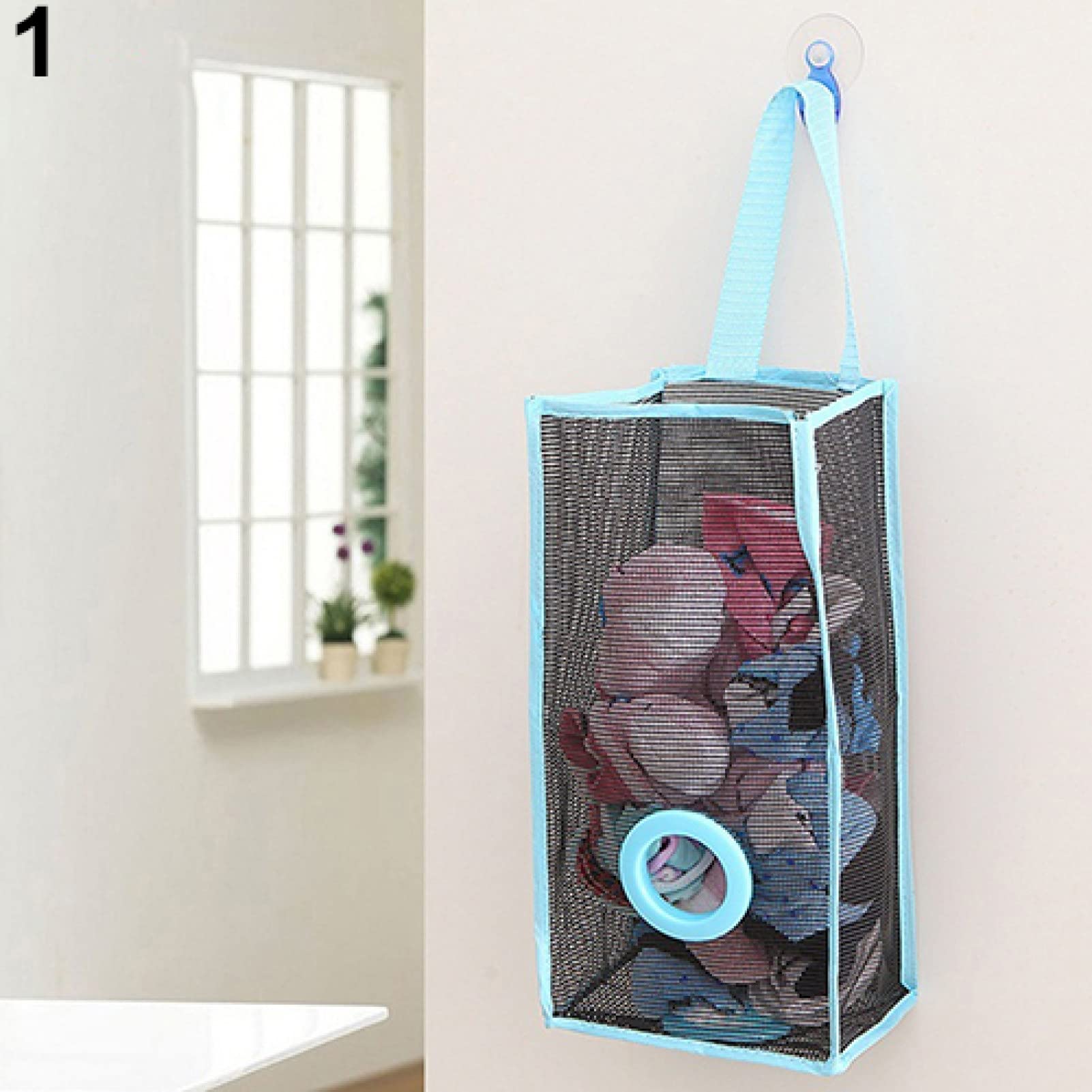 Breathable Mesh Hanging Trash Bags - KGJQ Kitchen Garbage Storage Organizer for Home & Outdoor Use | Durable Packing Shopping Bags | Fresh Clean Design (Blue) - Perfect for Groceries, Picnics, Camping & Household Waste Management