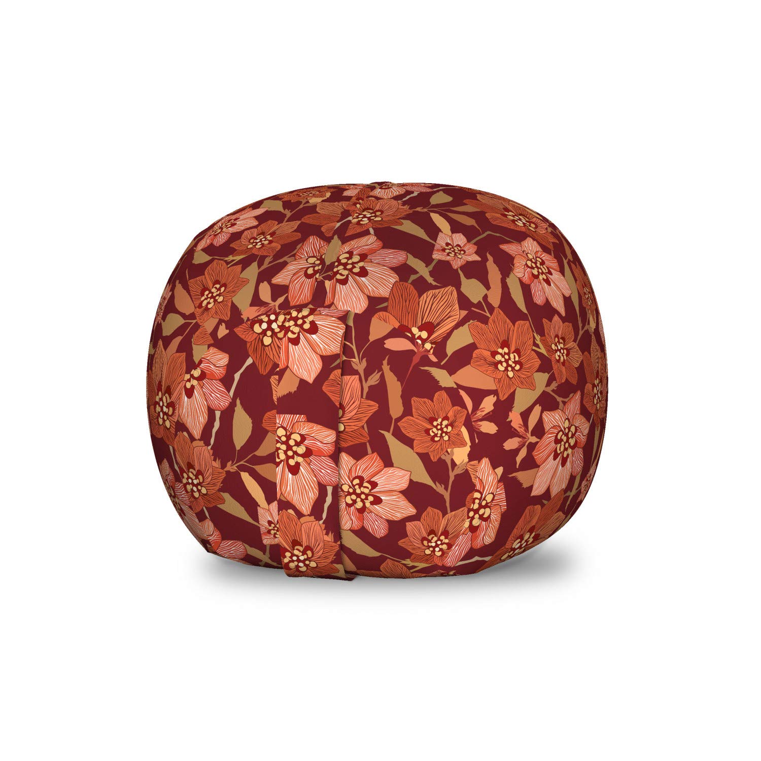 Ambesonne Vintage Toy Storage Bag Chair - Spring Flowers & Leaves Pattern, Washable Stuffed Animal Organizer, Small Size Burgundy - Perfect for Kids' Room, Nursery & Playroom Organization