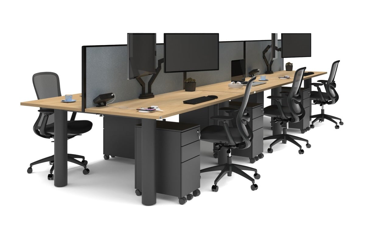 Quadro Cylinder Leg 6-Person Office Workstation Desk [1800L x 700W] - Modern Collaborative Workspace Solution for Team Meetings & Office Productivity