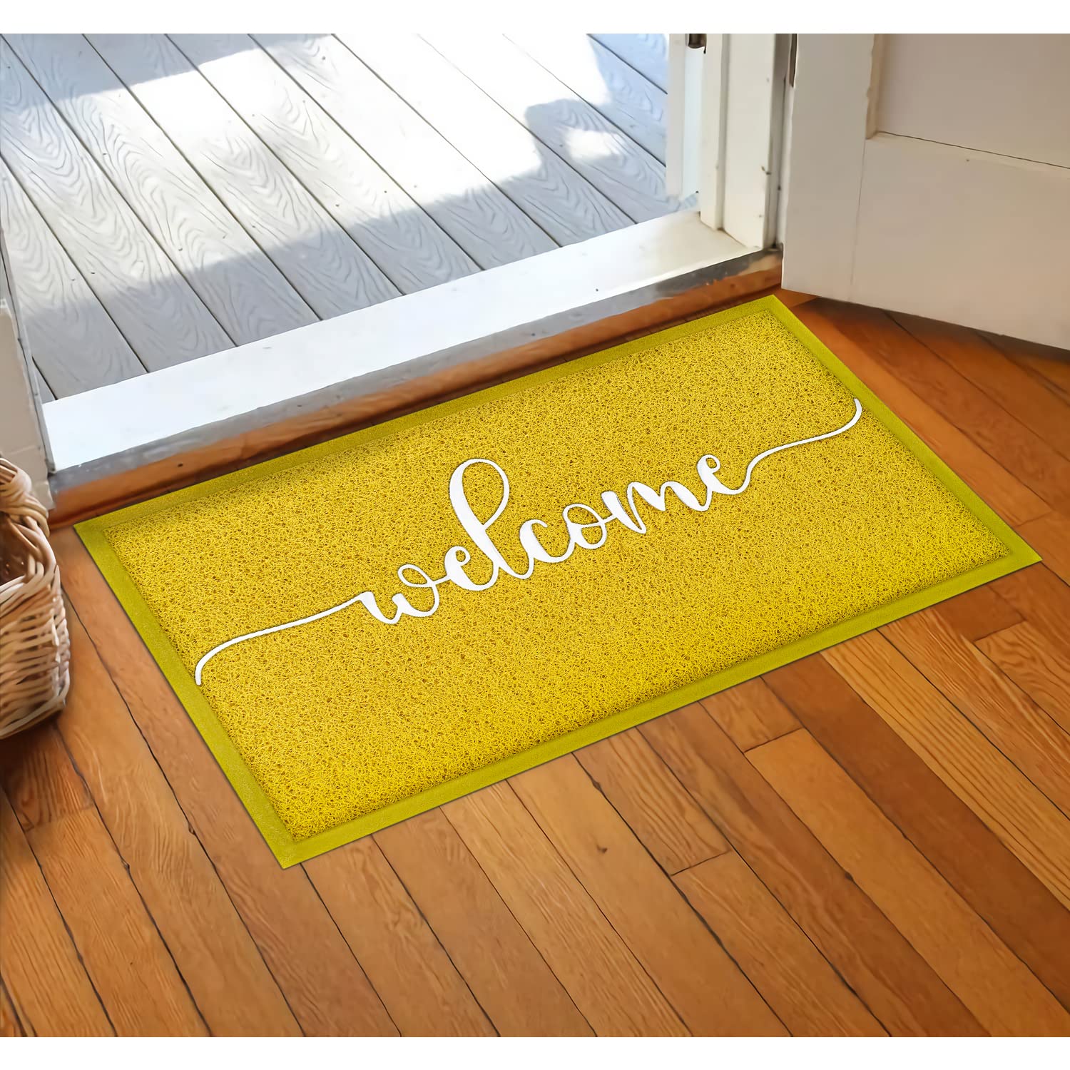 AAZZKANG Non-Slip Yellow Welcome Doormat - Indoor/Outdoor Front Door Mat with Dirt-Trapping Design, Easy to Clean Rubber Backing - Perfect for Entryways, Patios & Mudrooms