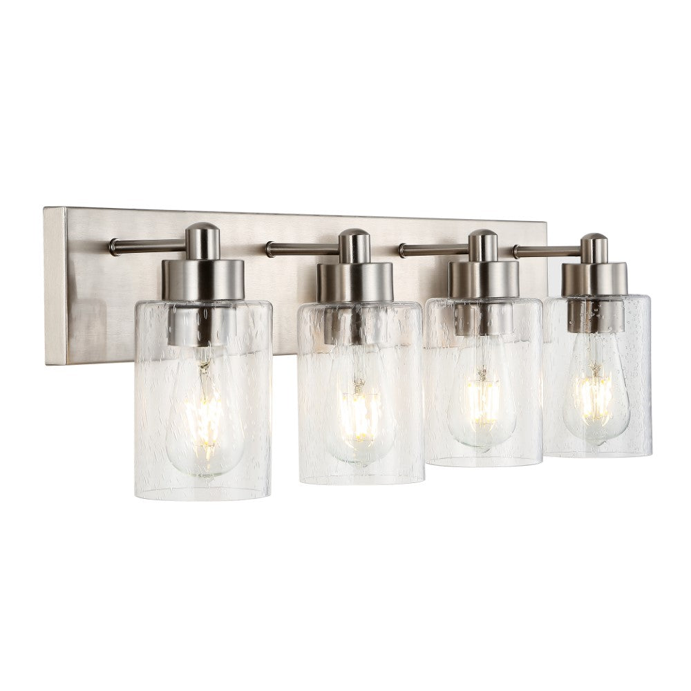 Modern LED Vanity Light with Seeded Glass & Iron Finish - Elegant Bathroom Lighting for Contemporary Homes & Luxury Dressing Rooms
