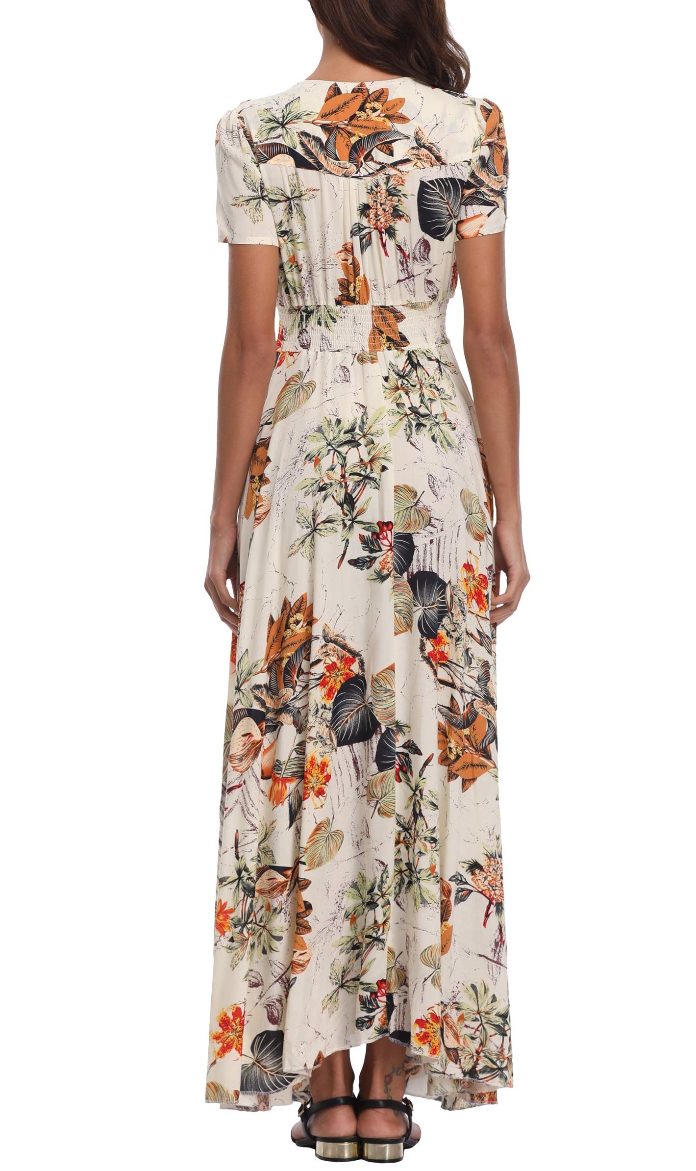Women's Floral Maxi Dresses - Casual Long Summer Boho Beach Dress with Short Sleeve & Button Up Split | Perfect for Beach Vacations, Garden Parties & Summer Outings