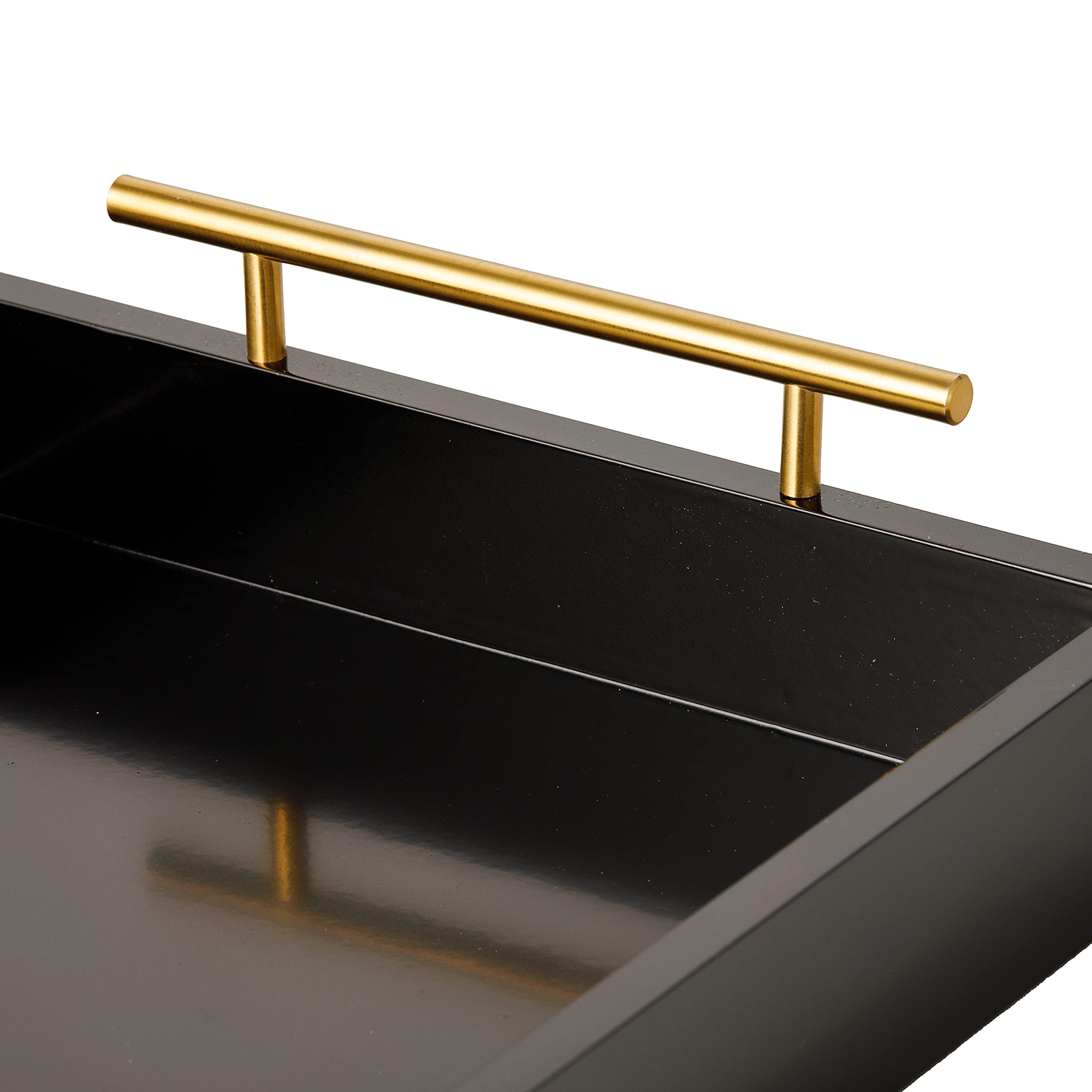 Premium Black Wooden Serving Tray with Metal Handles - 16