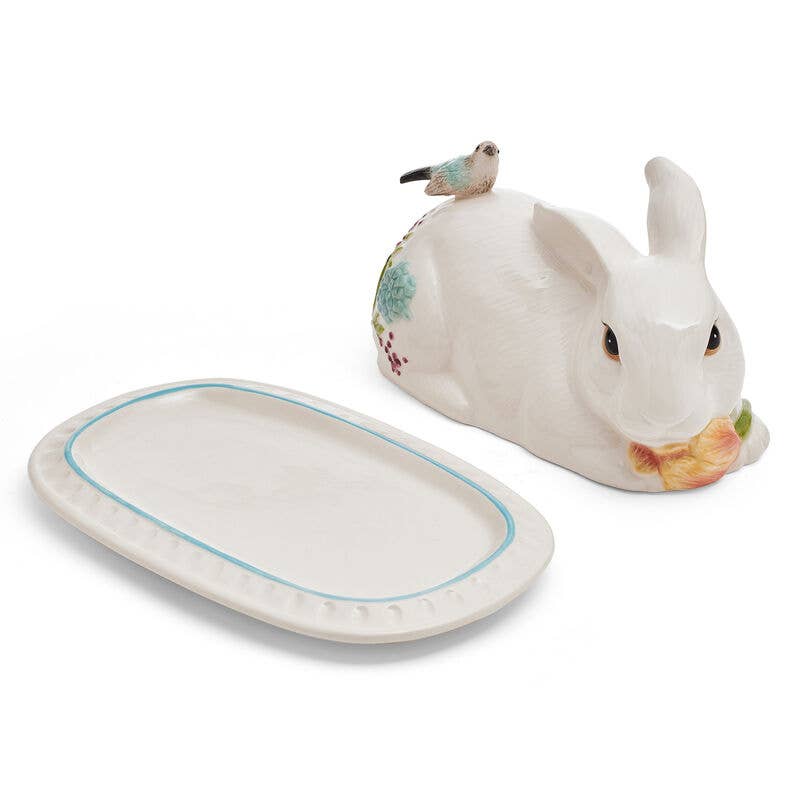 Fitz & Floyd Meadow Covered Butter Dish - Brown Ceramic Butter Keeper with Lid - Elegant Farmhouse Style for Dining Table, Kitchen, and Holiday Gatherings
