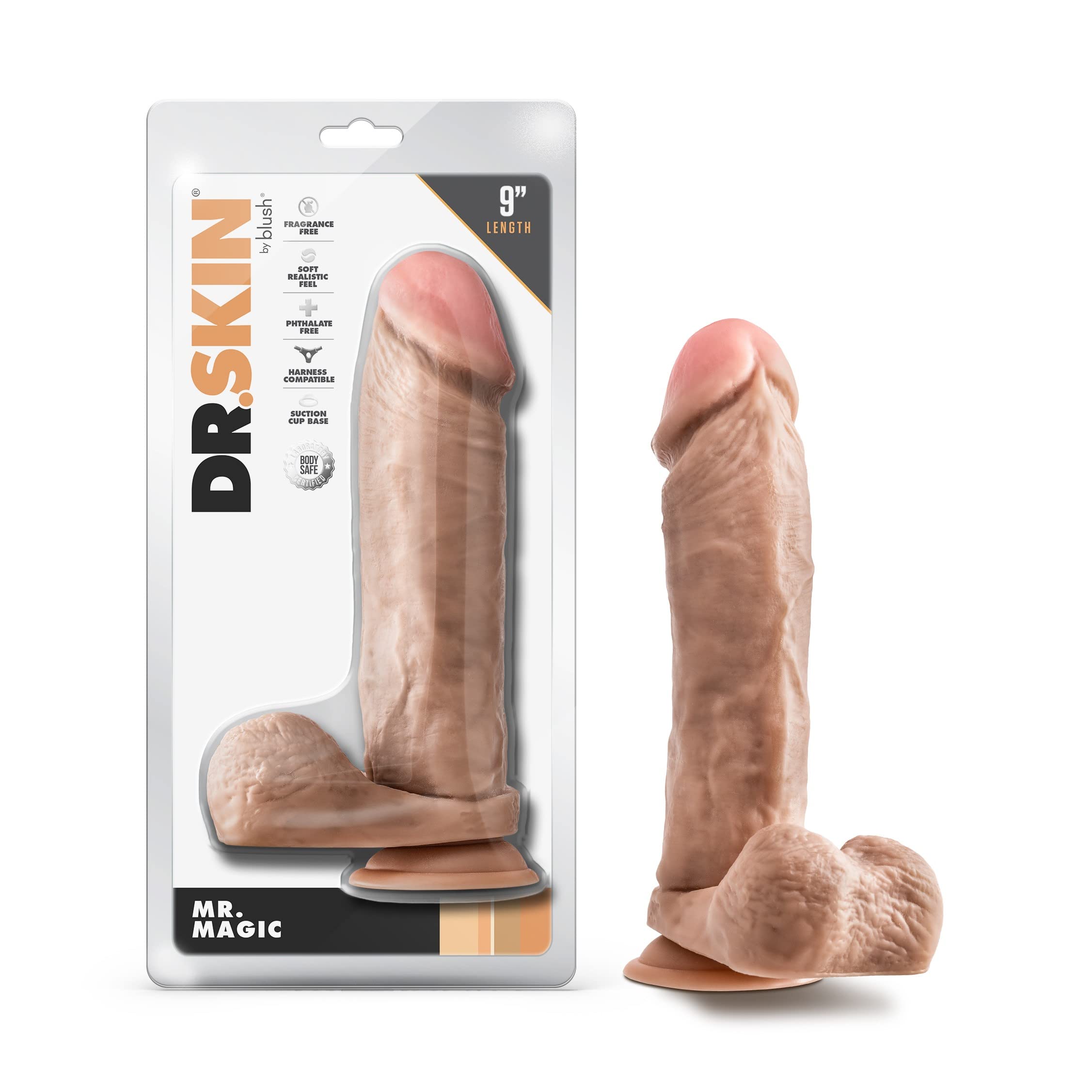 Realistic 9 Inch Dildo with Suction Cup - Soft Skin Feel Adult Sex Toy for Women, Men & Couples | Dr. Skin by Blush Novelties | Beginner-Friendly Real Feel Dildo with Balls | Perfect for Solo Play, Couples Intimacy & BDSM Scenes