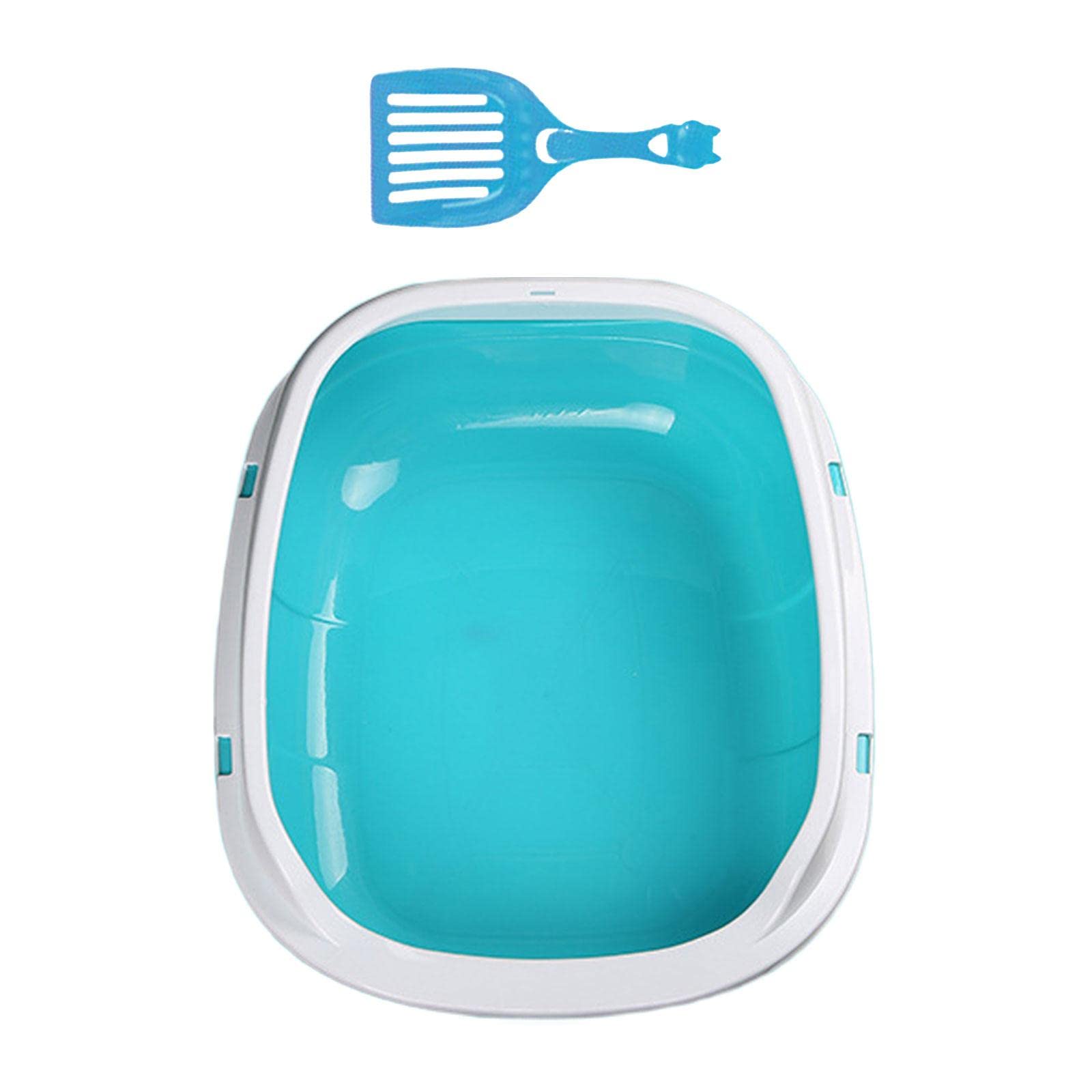 Durable Sifting Cat Litter Box - Deep Open Design with Anti-Splash for Small, Medium & Large Cats - Blue Litter Pan for Home, Apartment & Multi-Cat Households