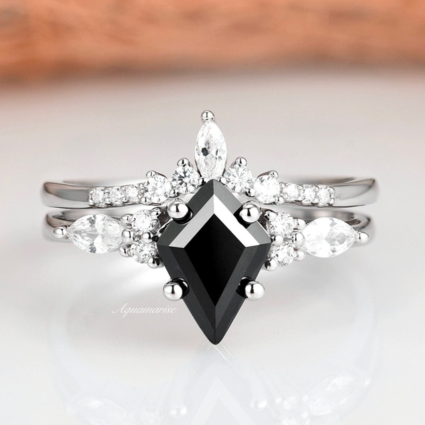 Skye Kite™ Black Diamond Ring Set - Sterling Silver Wedding Band & Engagement Ring for Women, Perfect for Anniversary Gifts & Romantic Occasions