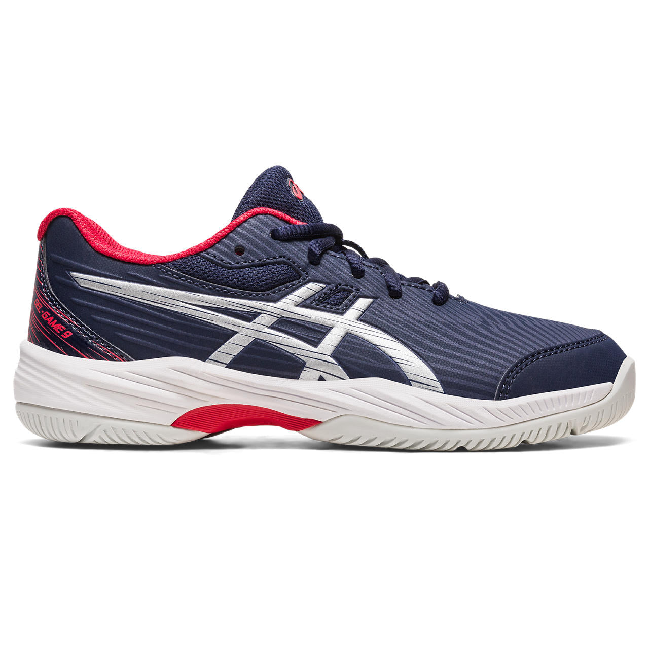 ASICS Gel Game 9 GS Junior Tennis Shoes for Girls - Navy/Silver - Lightweight & Supportive Court Shoes for Junior Players - Perfect for Tennis Training & Matches