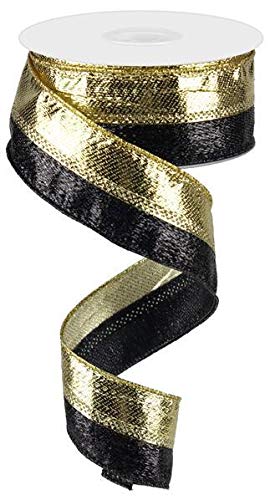Metallic Wired Edge Ribbon - 1.5 Inch x 10 Yards (Black, Gold) for Gift Wrapping, Wedding Decorations, DIY Crafts and Party Supplies