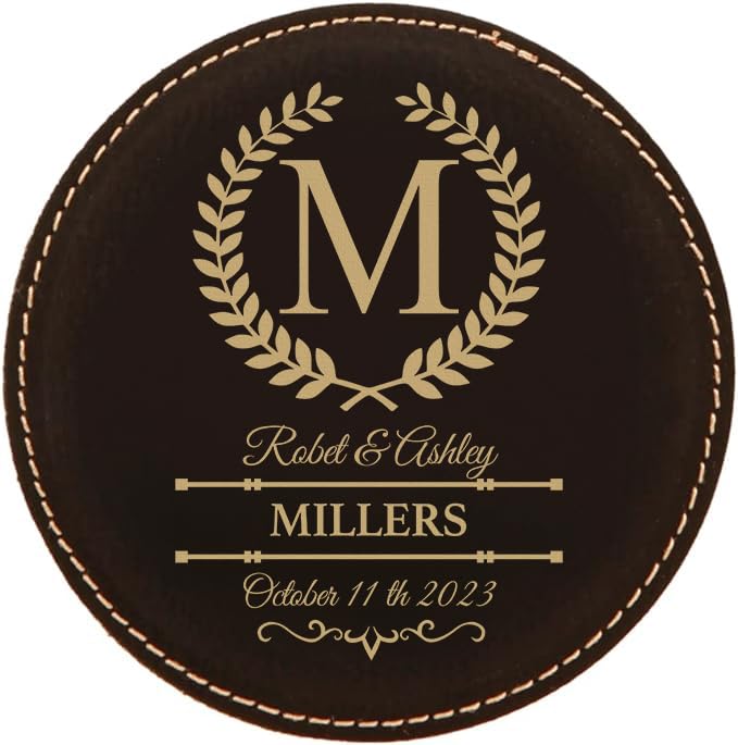 Custom Leather Coasters Set of 6 - Wedding & Anniversary Gifts for Couples - Bar & Home Decor
