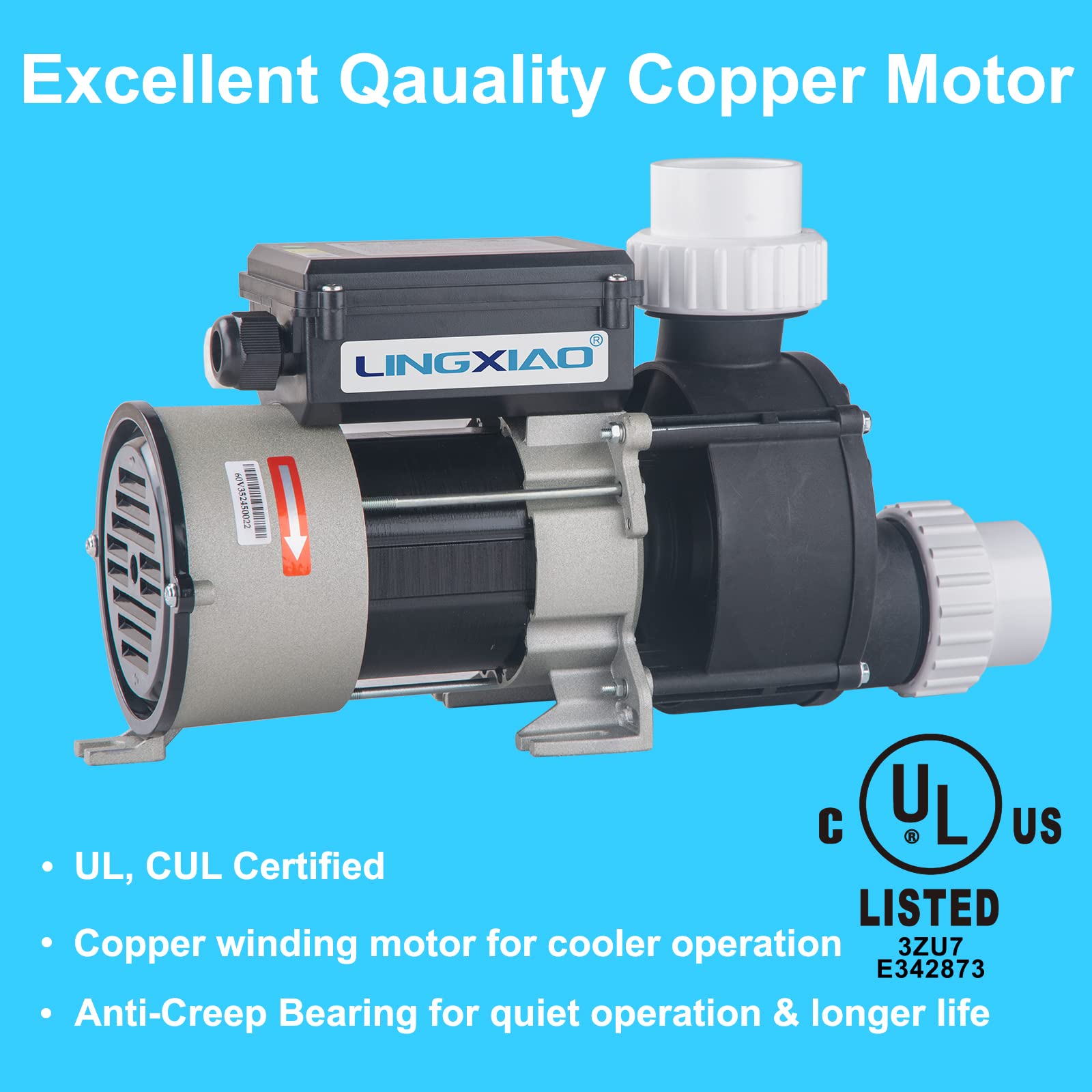 1.5HP Water Pump for Bath & Hot Tub - 110V-120V LX Pump Motor with 1.5