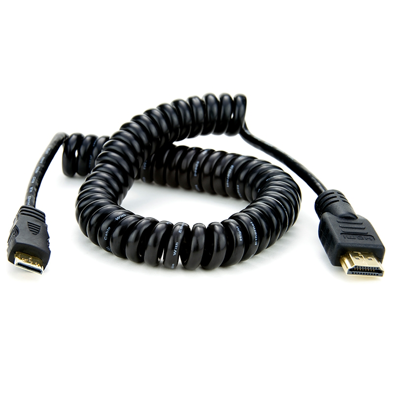 Atomos ATOMCAB009 Coiled Full HDMI to Mini HDMI Cable (50cm/65cm) - High-Speed 4K Video Connection for Cameras, Drones & Monitors