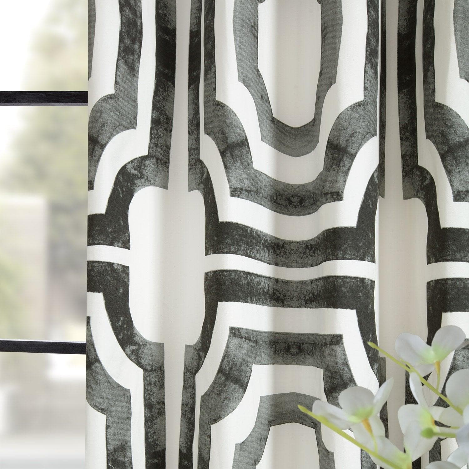 Mecca Steel Geometric Grommet Printed Blackout Curtains - Modern Window Treatment for Bedroom & Living Room