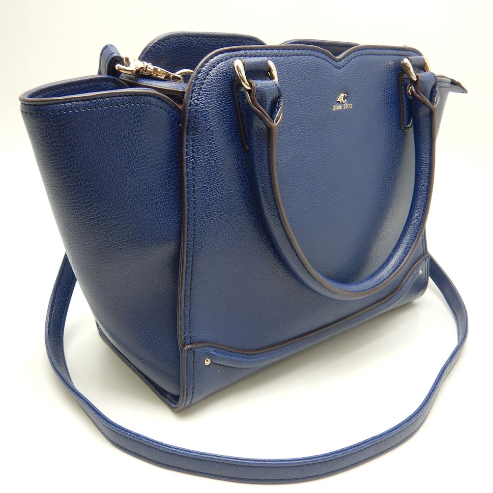4℃ 2-Way Tote Bag - Dark Blue Synthetic Leather Crossbody & Shoulder Bag for Women, Perfect for Work, Travel & Daily Use