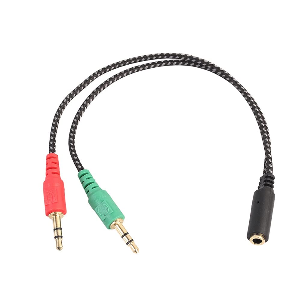 KUQIZ 3.5mm Microphone Audio Adapter Cable - 2 Male to 1 Female Headset Splitter with Braided Cord - Perfect for Gaming, Streaming & Conference Calls