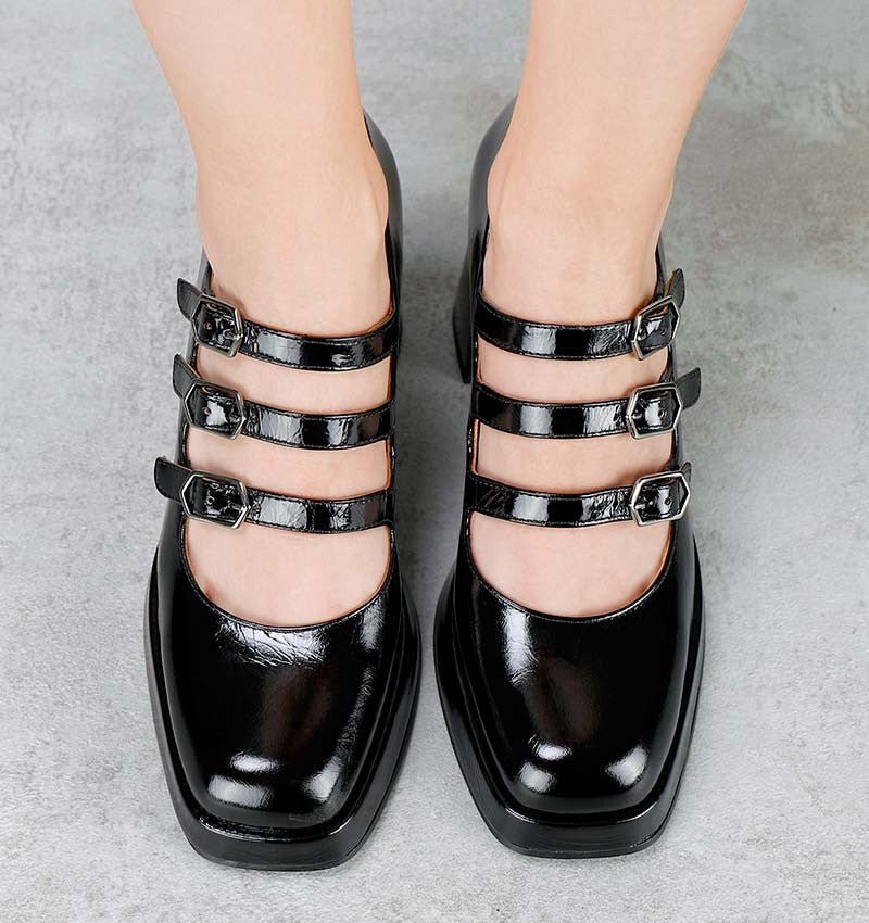 KATYA Black Mary Jane Shoes for Women - Classic Comfortable Flat Pumps - Perfect for Work, Office, and Formal Occasions