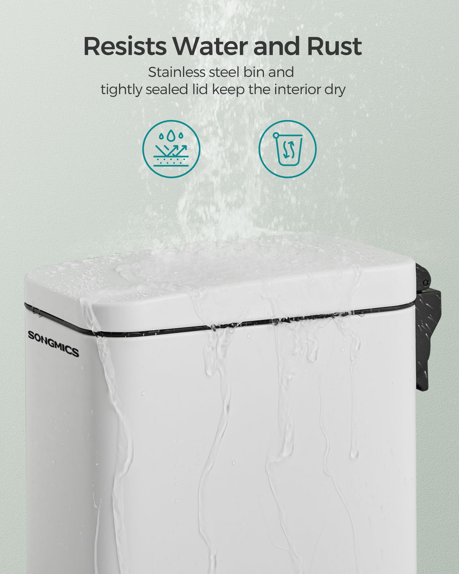 SONGMICS 1.3 Gallon Small Bathroom Trash Can with Lid - Slim Stainless Steel Garbage Bin for Tight Spaces, Soft Close, White ULTB560W05 - Perfect for Bathrooms, Offices & Small Apartments