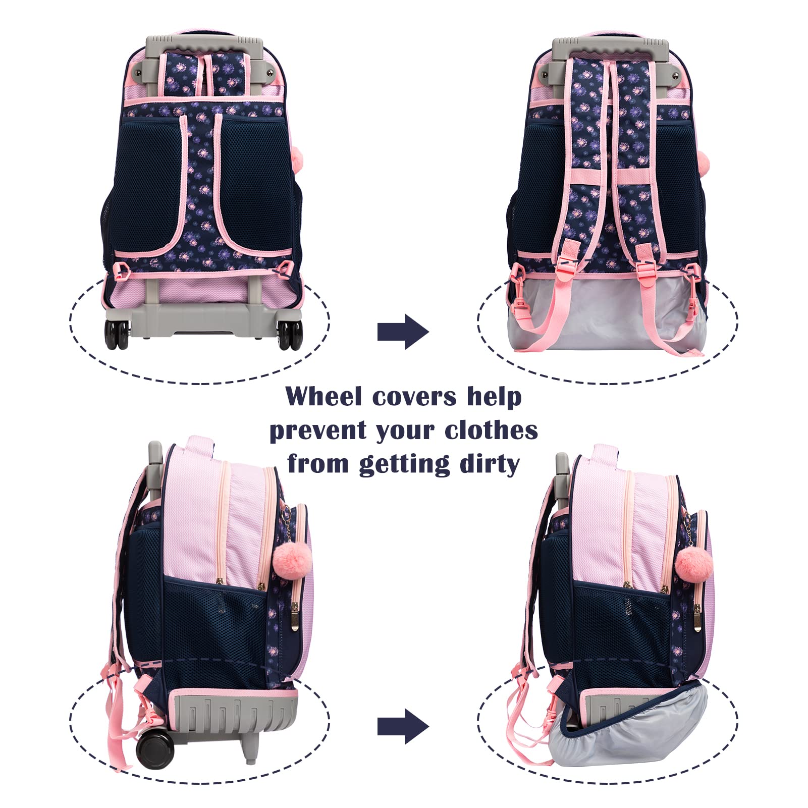 SKYMOVE 18 Inch Rolling Backpack for School & Travel - Multi-Compartment Double Handle Wheeled Backpack for Girls, Women & Business Trips | Pink Fireworks Design | Perfect for Students, Commuters & Airplane Carry-On Luggage