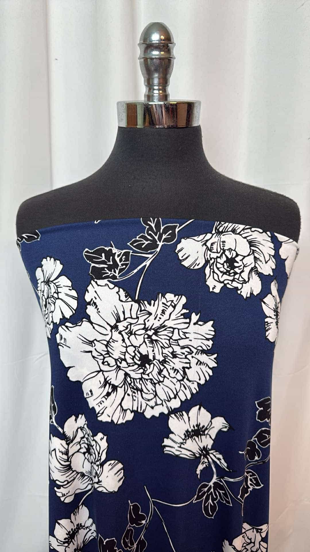 Navy and White Floral ITY Knit Fabric - 2 Yard Cut for DIY Dresses, Skirts, and Tops | Soft Stretchy Material for Sewing Projects