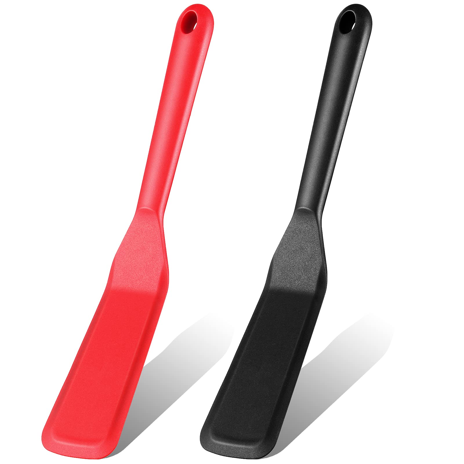Zopeal 2-Pack Long Heat-Resistant Silicone Spatula Set - Non-Stick Narrow Crepe Flipper for Pancakes, Omelets, Burgers, Pizza & Steak - Perfect for Kitchen, Camping & Outdoor Cooking (Red & Black)