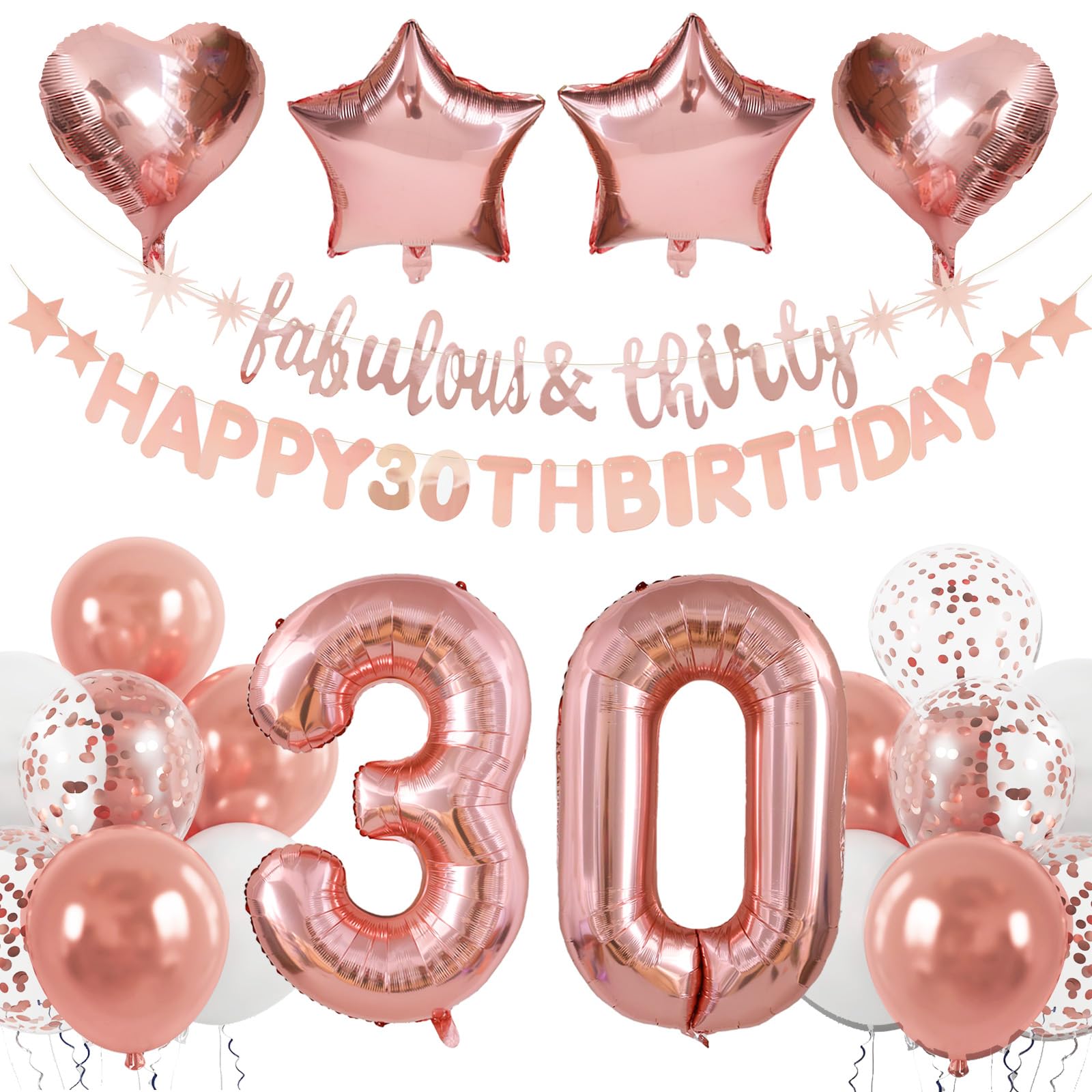 Rose Gold 30th Birthday Party Decorations for Women - Happy Birthday Banner, Number Foil Balloons & Party Supplies - Perfect for 30th Birthday Celebrations, Milestone Parties & Women's Birthday Decor