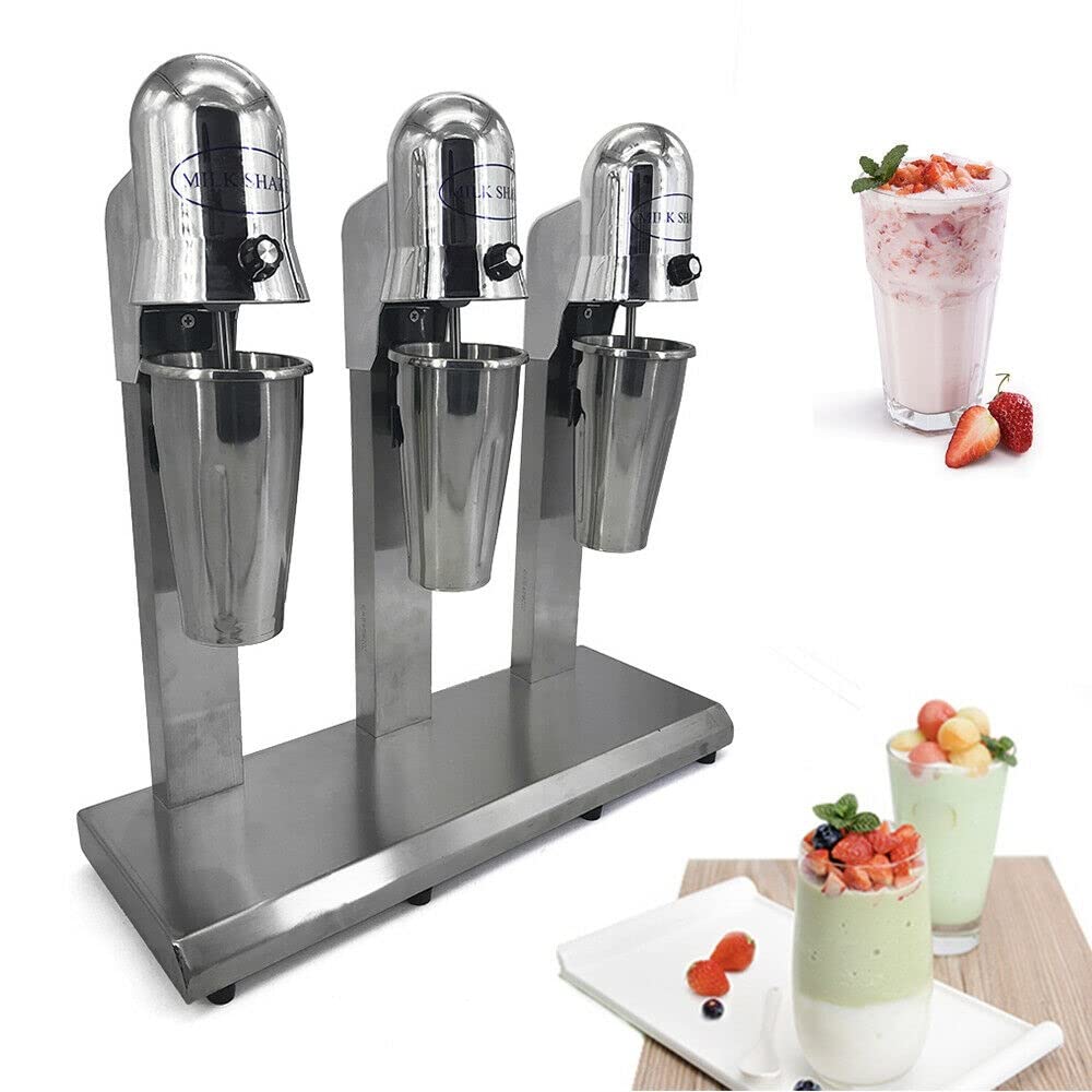 3-Head Commercial Electric Milkshake Maker Machine - 110V 18000 RPM High-Speed Blender with 3 x 800ml Cups for Milk Shakes, Smoothies, Tea & Juice - Perfect for Restaurants, Cafes & Bubble Tea Shops