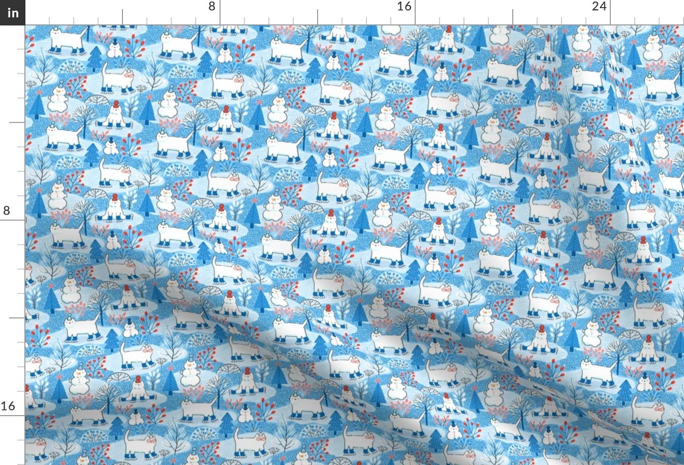 Cute Winter Cats Printed Satin Fabric Fat Quarter - Premium Spoonflower Fabric for Sewing, Lining, Apparel, Fashion Blankets & Home Decor - Perfect for DIY Crafts, Quilting, and Holiday Decorations
